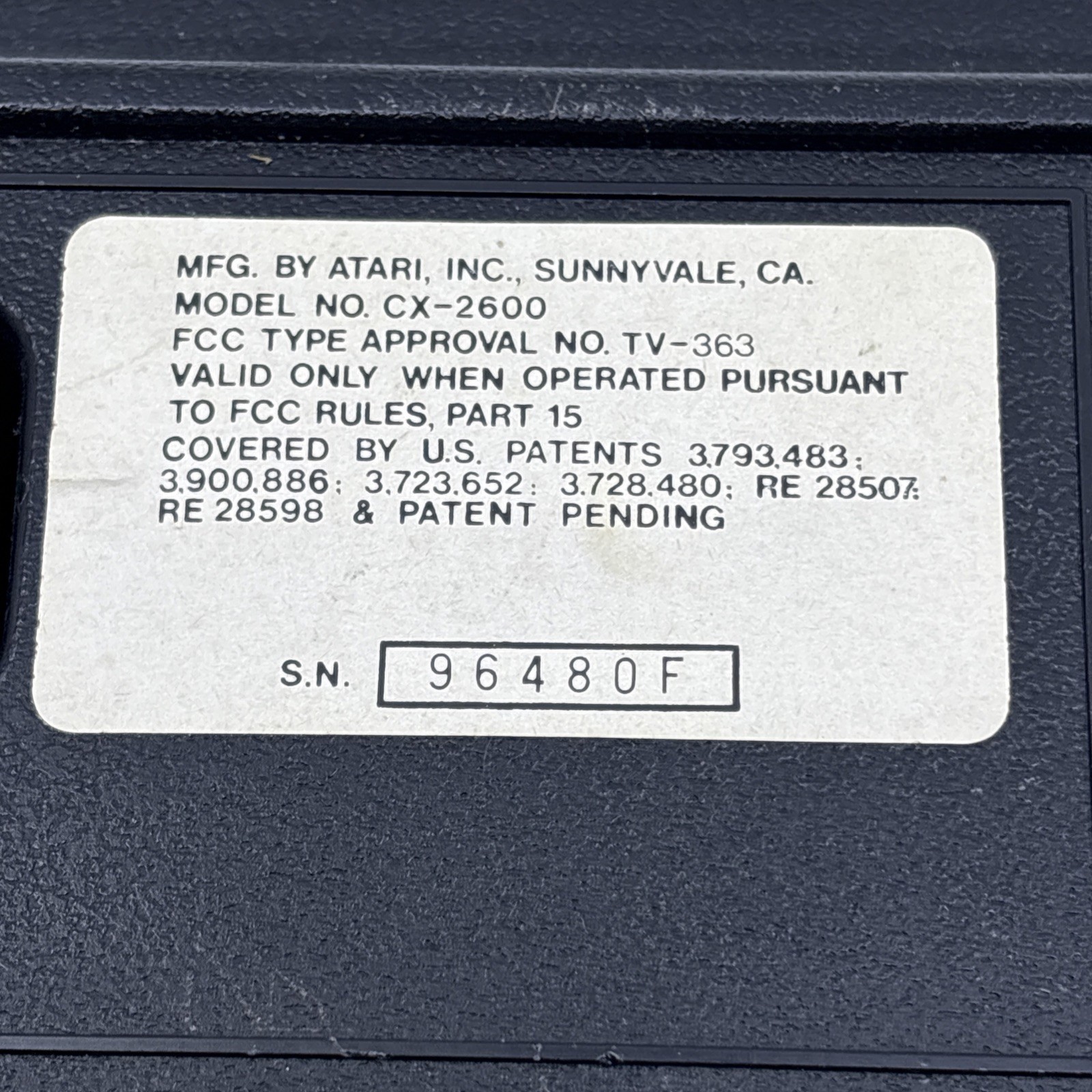 Atari CX2600 ‘Heavy Sixer’ Six Switch Console Sunnyvale CA Early F Series TESTED