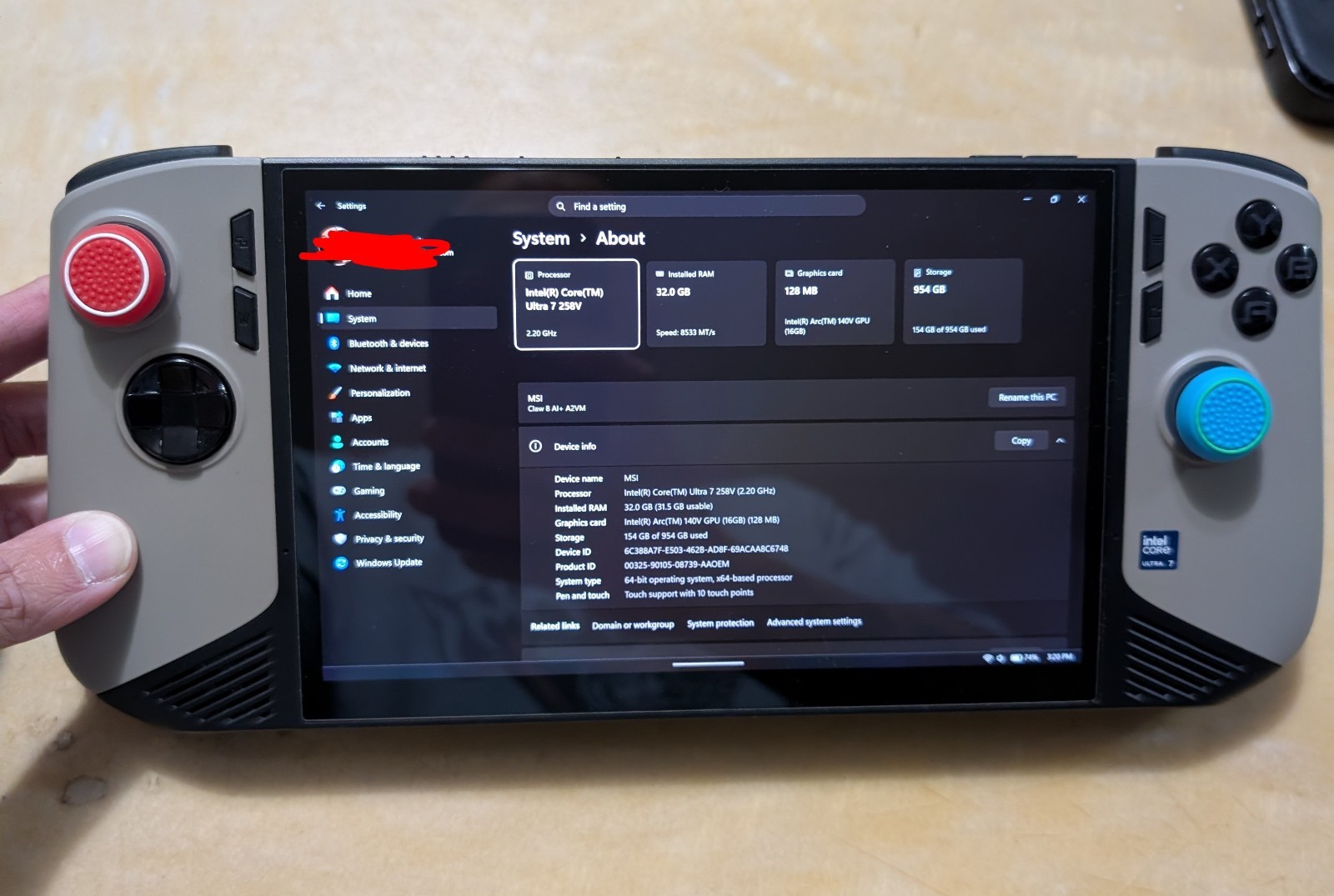 MSI Claw 8 AI+ Handheld Console Sandstorm 1TB w/ Charger – Excellent Condition