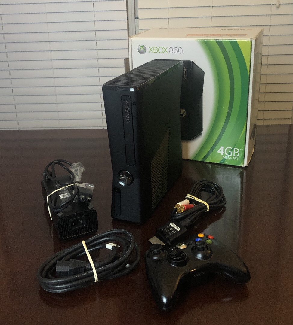 Microsoft Xbox 360 S 4GB Console – Black With Controller & Cables – BOX INCLUDED