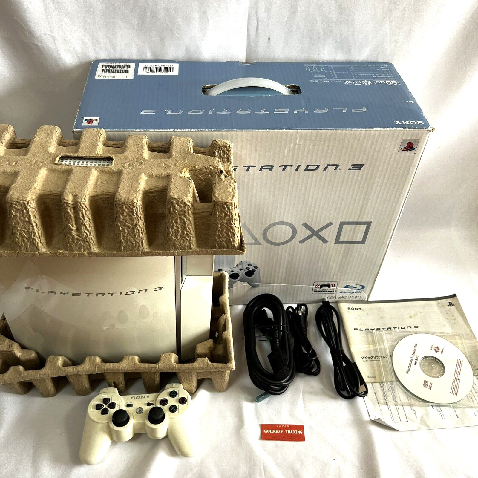 PS3 Ceramic White 80GB CECHL Console Full Accessories PlayStation 3 Fat [CC]