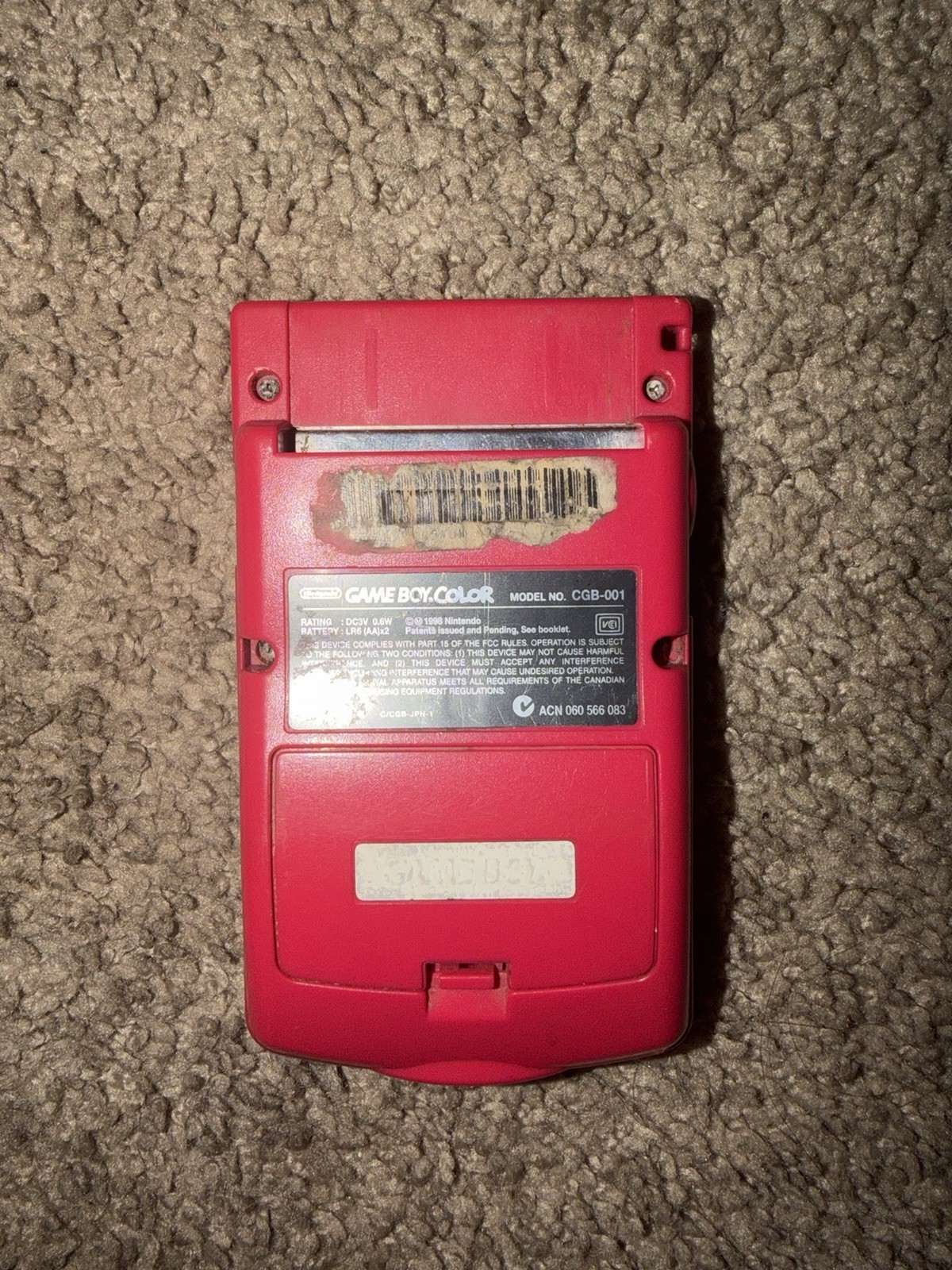 Nintendo Game Boy Color CGB-001 Red Handheld System Console with Headphone Jack