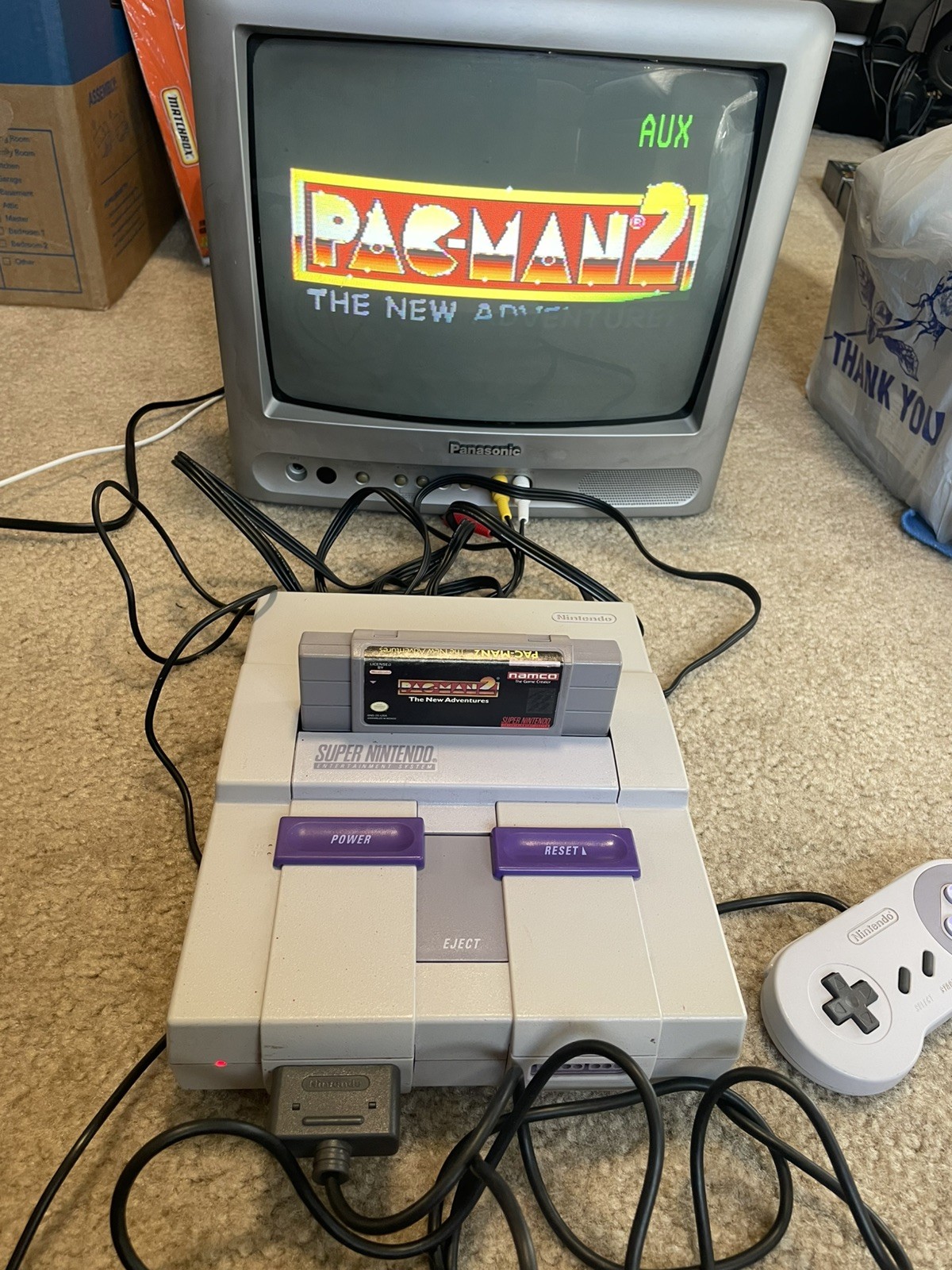 Super Nintendo SNES Console Bundle With Pacman 2