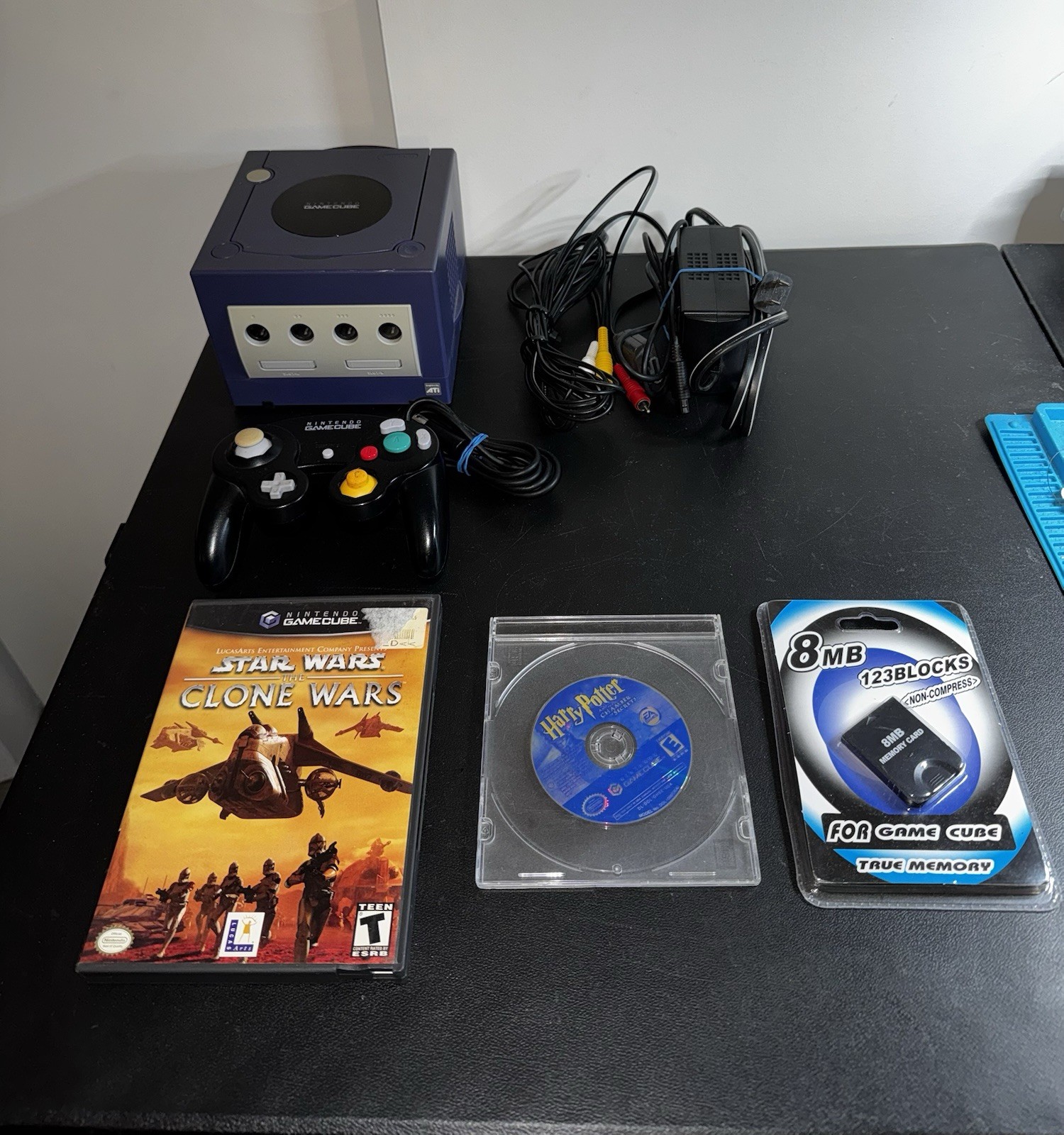 Nintendo GameCube DOL-001 Indigo Purple Console W/ Controller Cables Works Great
