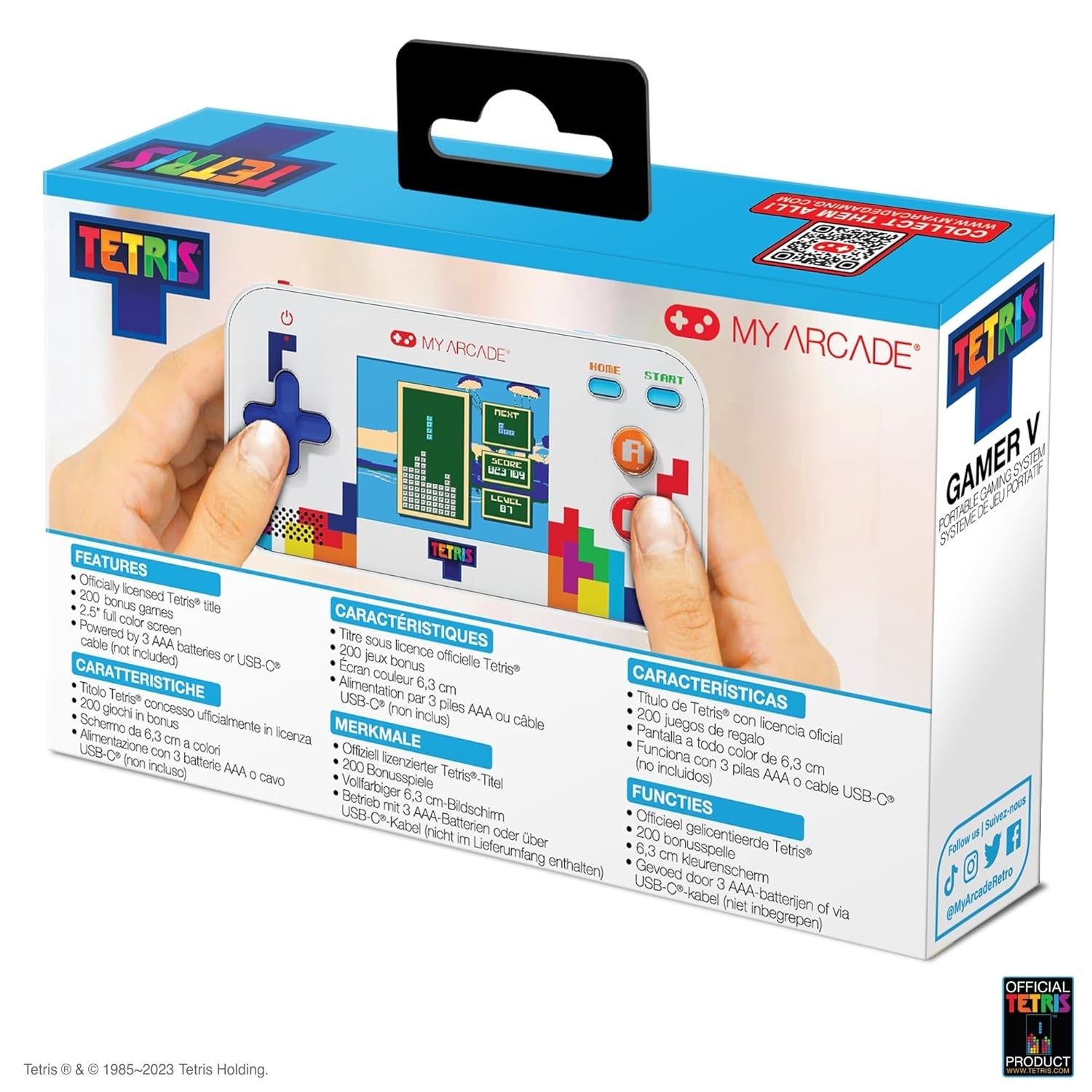 Battery-Powered Tetris Handheld with 200 Arcade Games and Lightweight Design