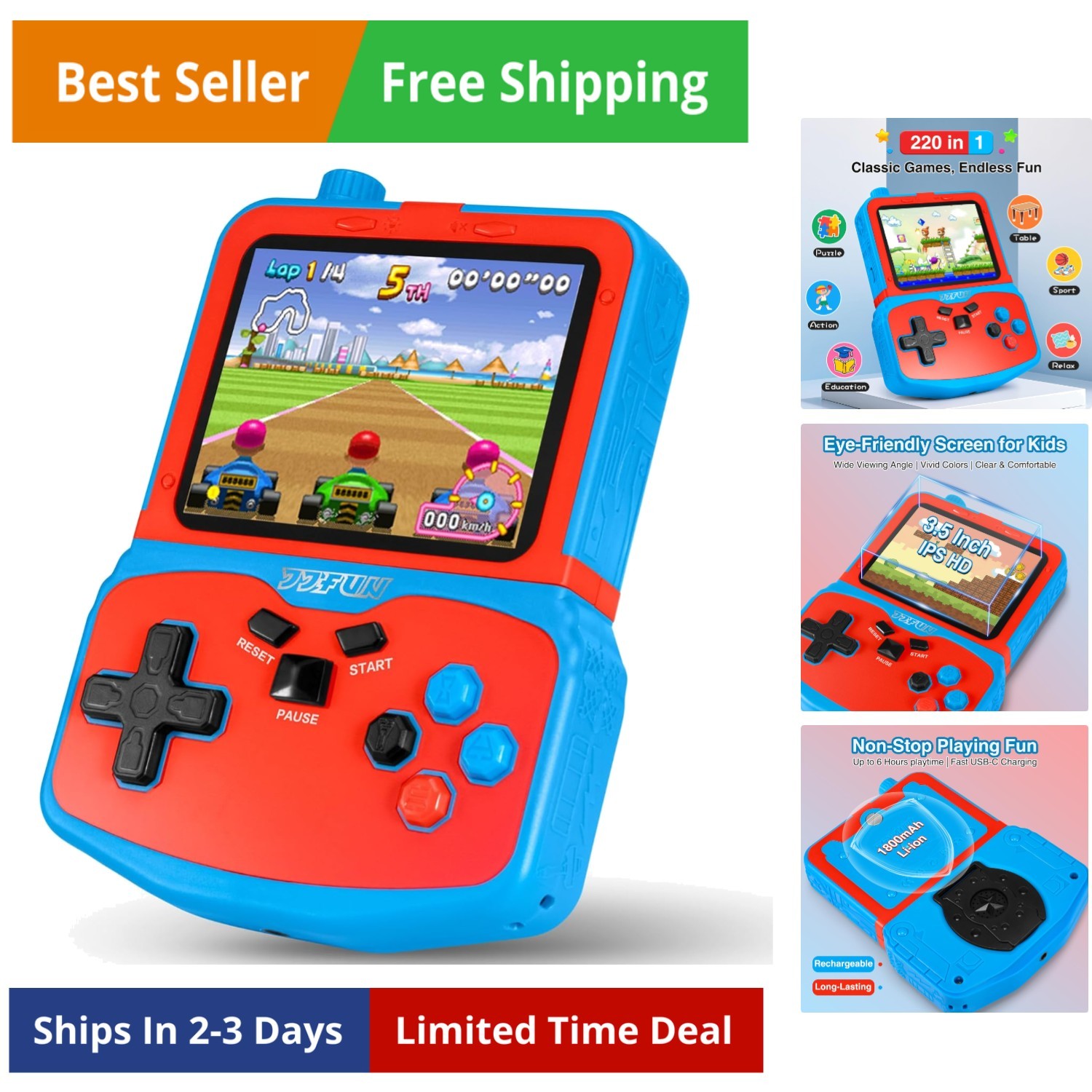 Portable Video Game Console for Kids, 220 Built-in Classic Retro Games, Handh…