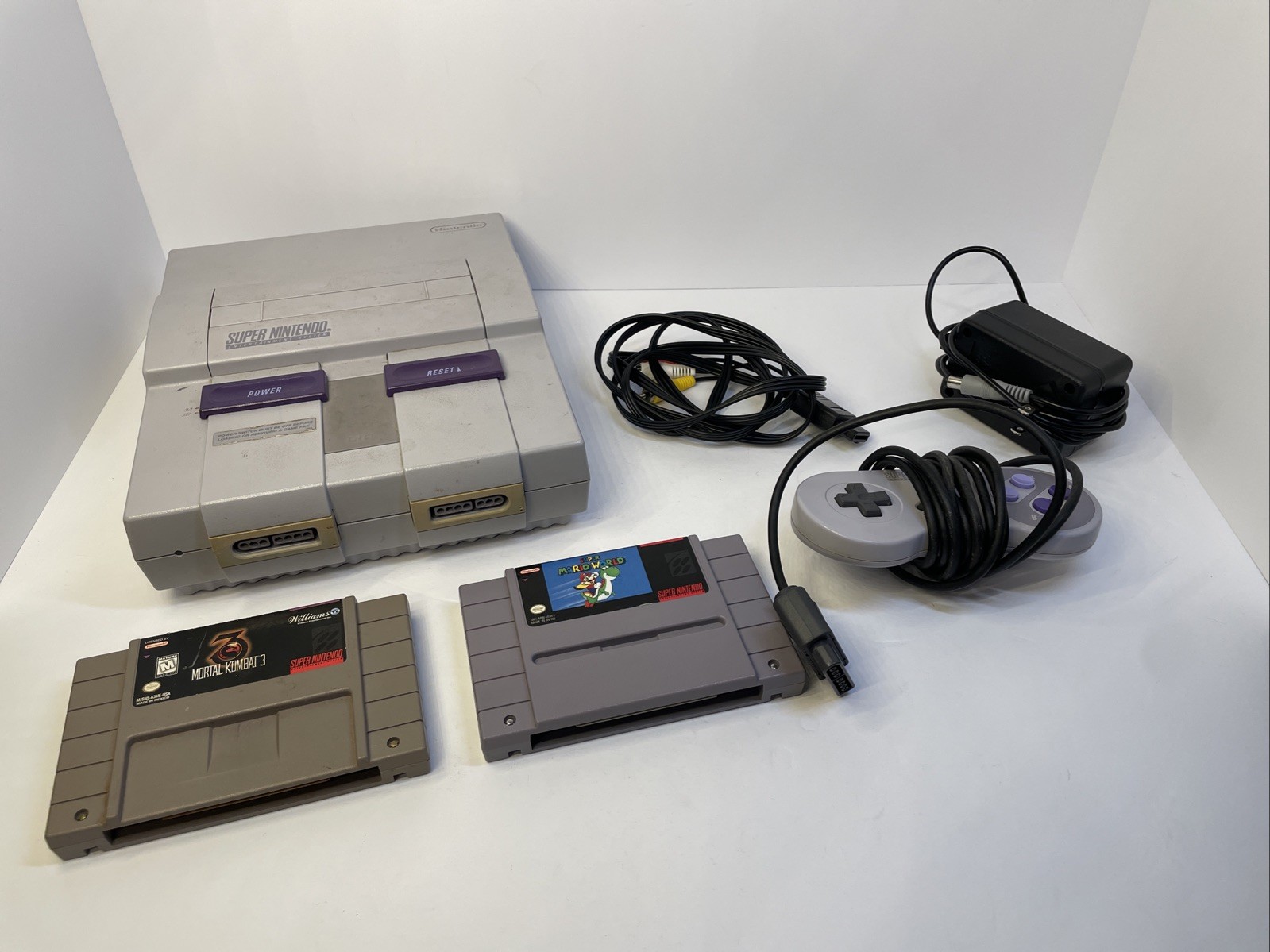 Super Nintendo System SNES Bundle, Games + Controller + Cords – Tested!