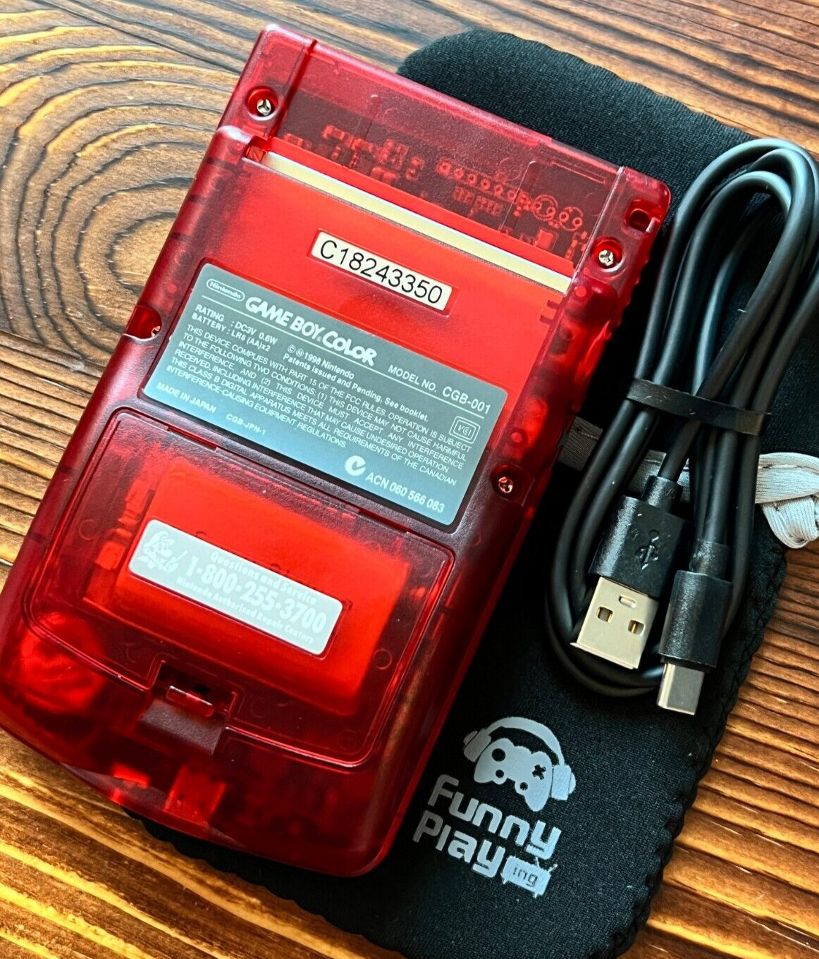 Clear Red 💎 FPGBC Gameboy Color GBC Funnyplaying XL IPS Screen USB-C Console