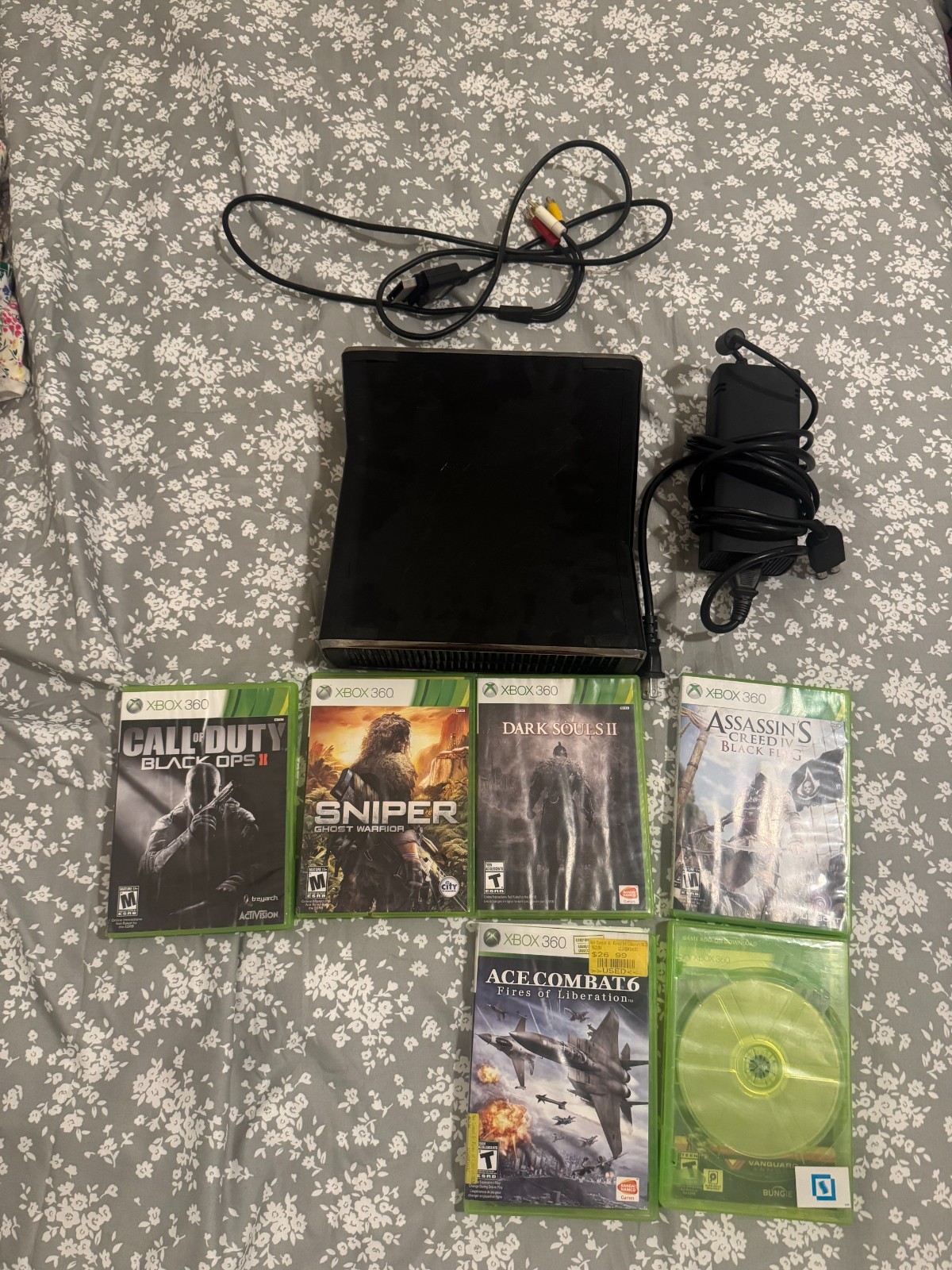 Xbox 360 S console 250GB w/ HDMI+AV cables, Power supply + 6 games NO CONTROLLER