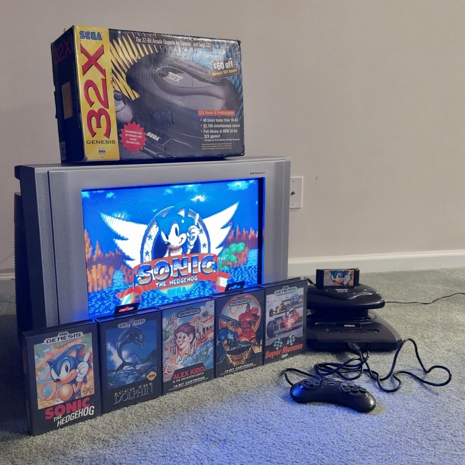Sega Genesis 2 & 32X Bundle w/ HD Retrovision Component Cables & 5 In-Box Games!