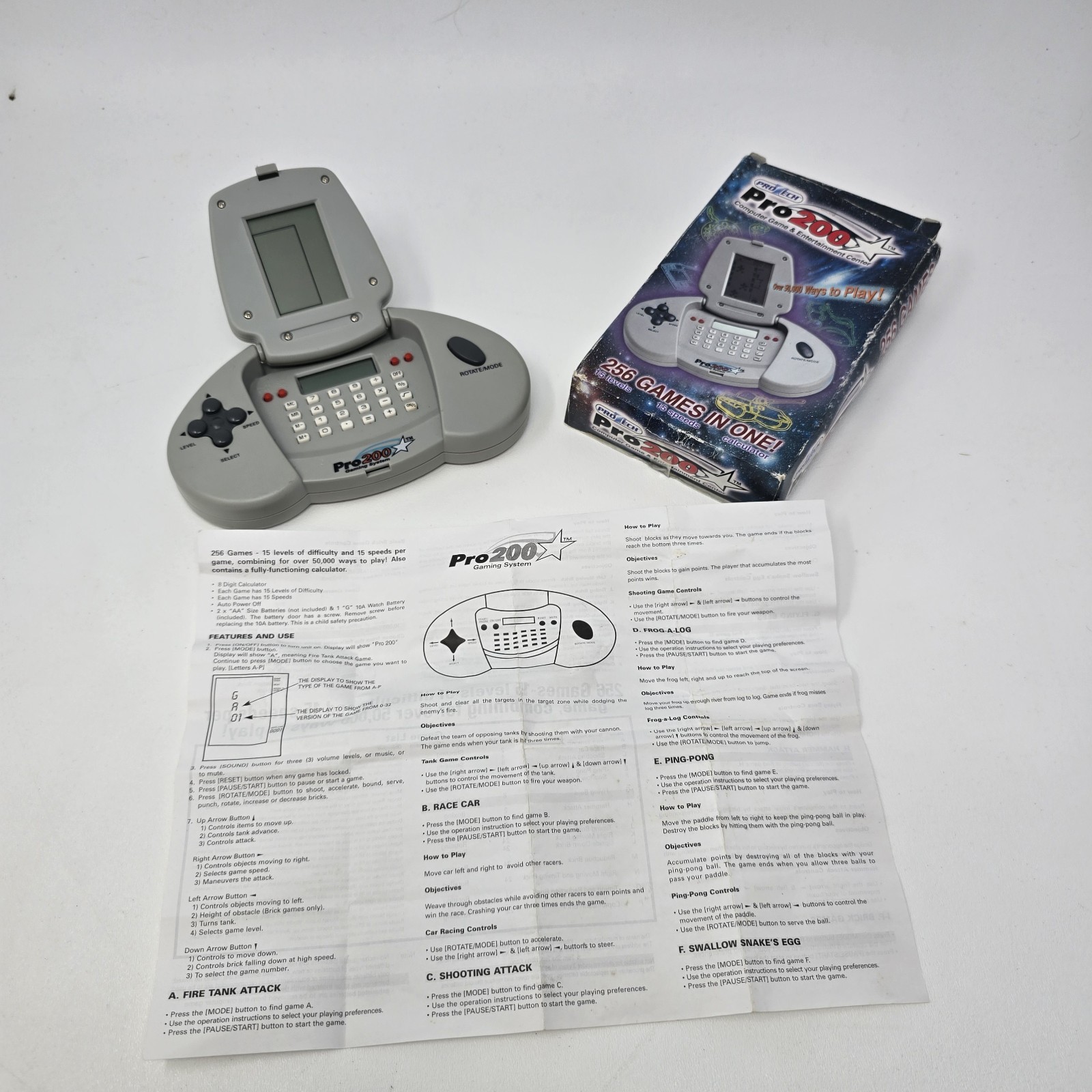 Protech Pro 200 Gaming System Handheld 256 Games Calculator Box Manual 2000s