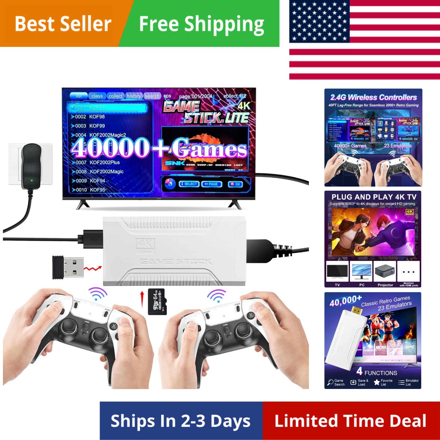 Retro Game Stick with 40,000+ Classic Games, 23 Emulators, Plug & Play 4K HDM…