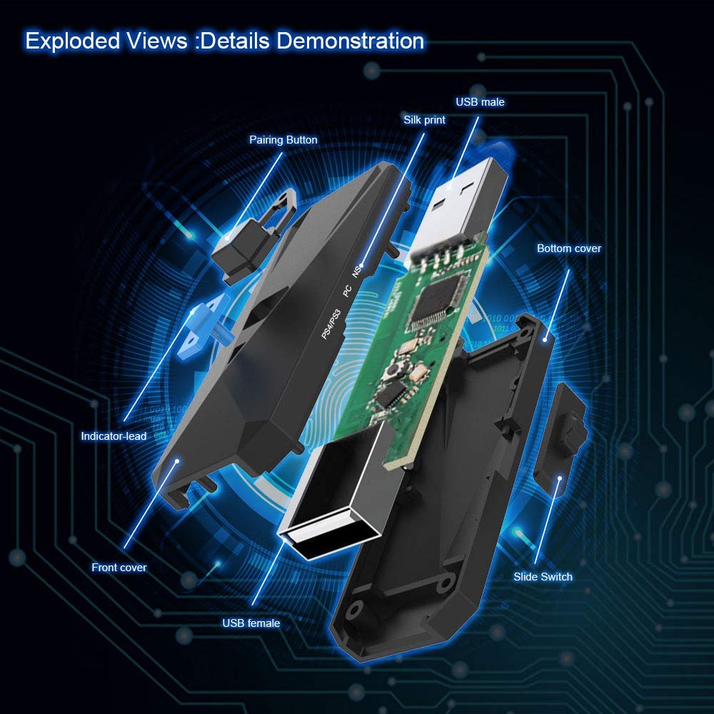 Uniraku Wired & Wireless Controller Adapter for PS5 PS4 Switch PC Game Console