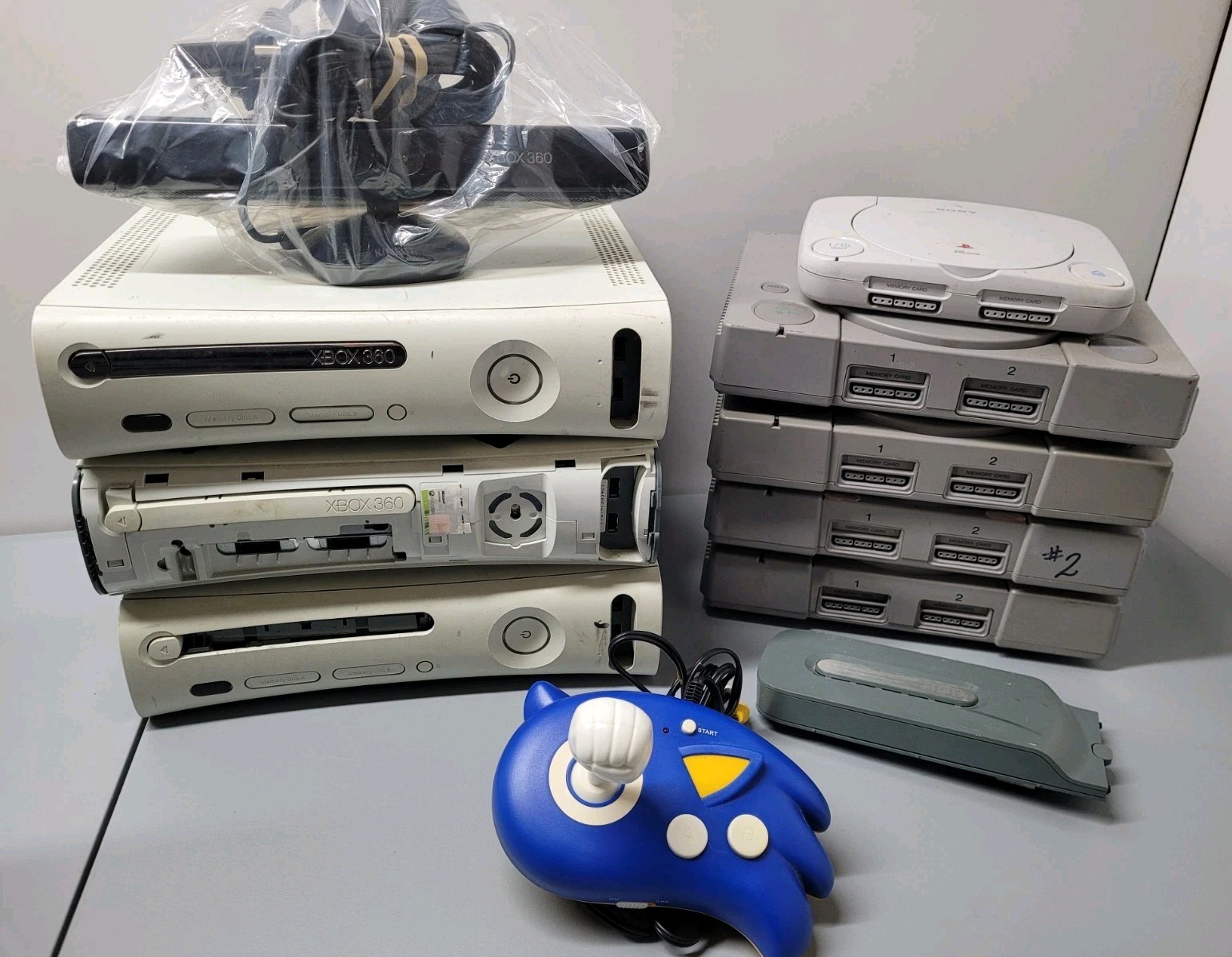 Lot of Game Consoles Sony PlayStation 1 One Xbox 360 Kinect Broken Parts Repair