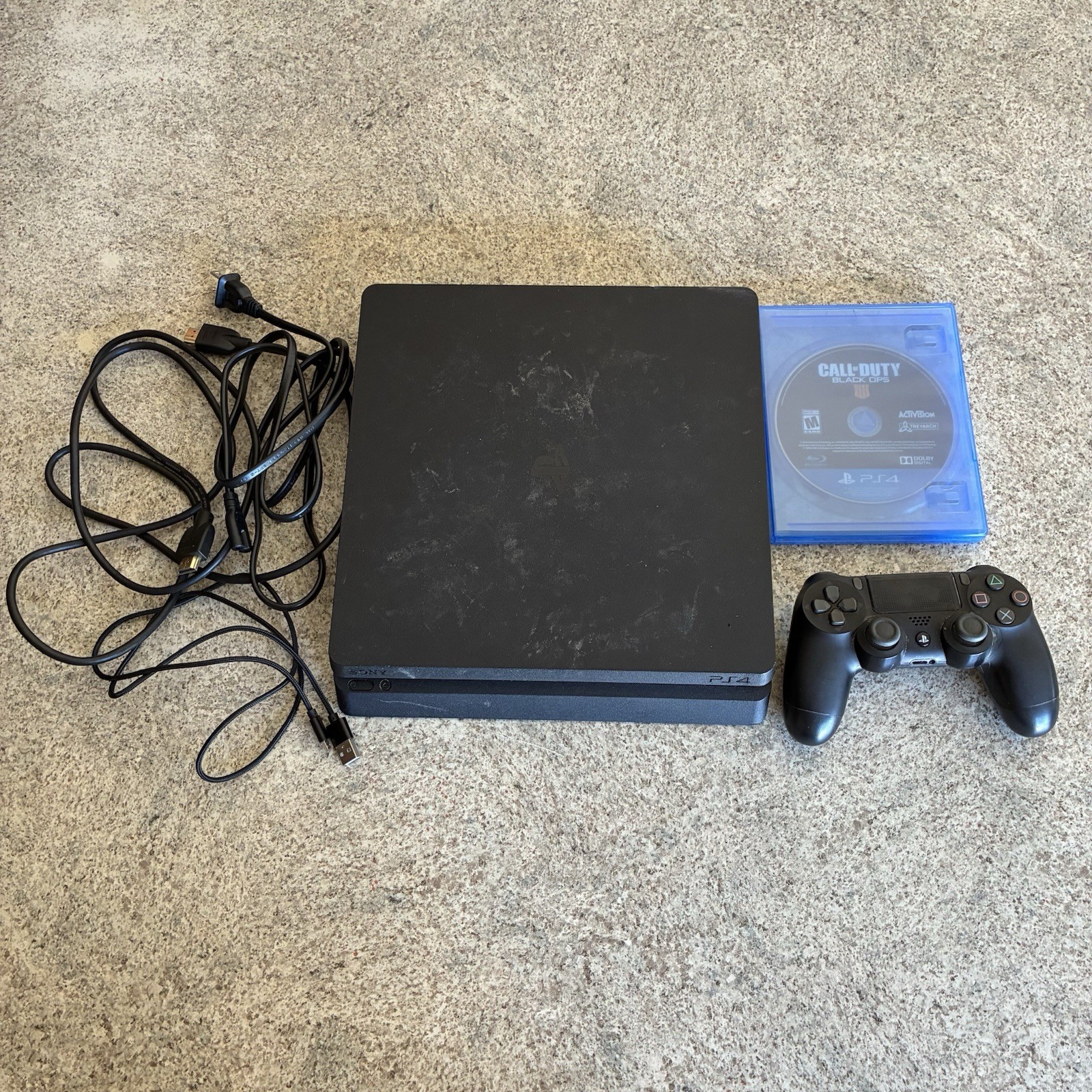 Sony PlayStation 4 Slim 1TB Console Bundle Cables, Game, Controller FW 13.50