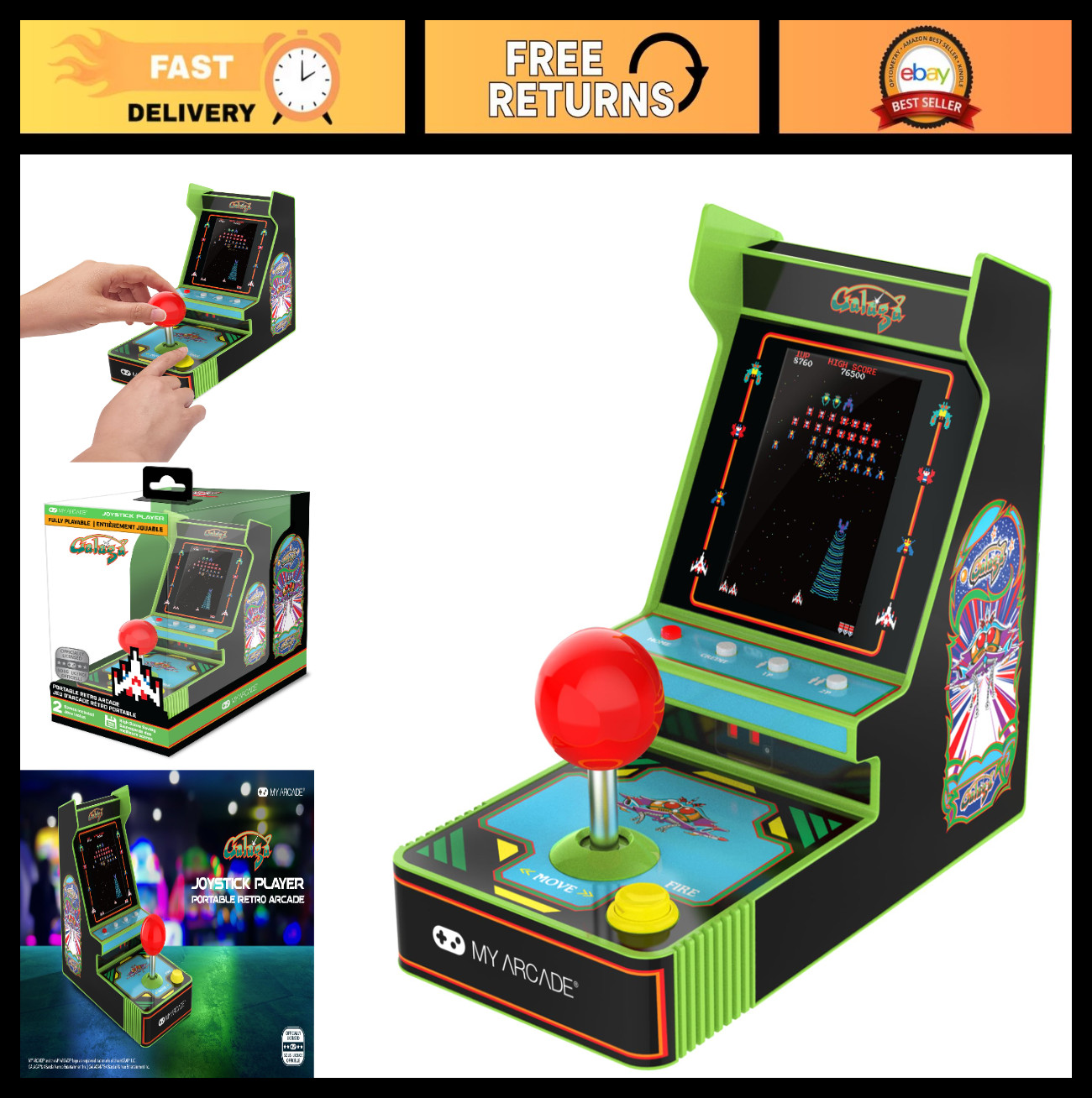 Retro Portable Arcade Console – Galaga & Galaxian, 3.5″ Color Display, Joystick