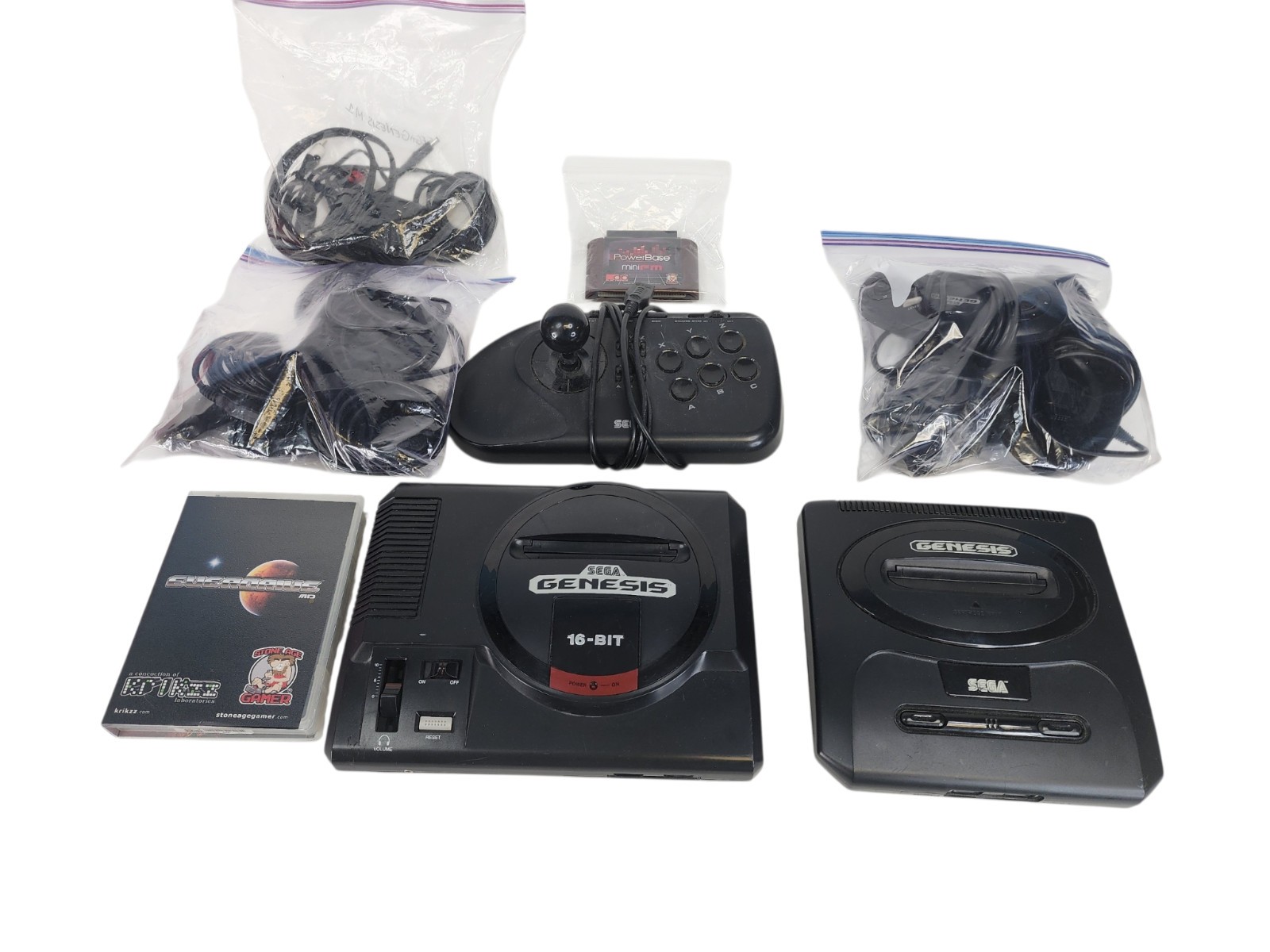 Sega Genesis Model 1 & Model 2 Consoles w Cables Everdrive MD Power Base Mini FM