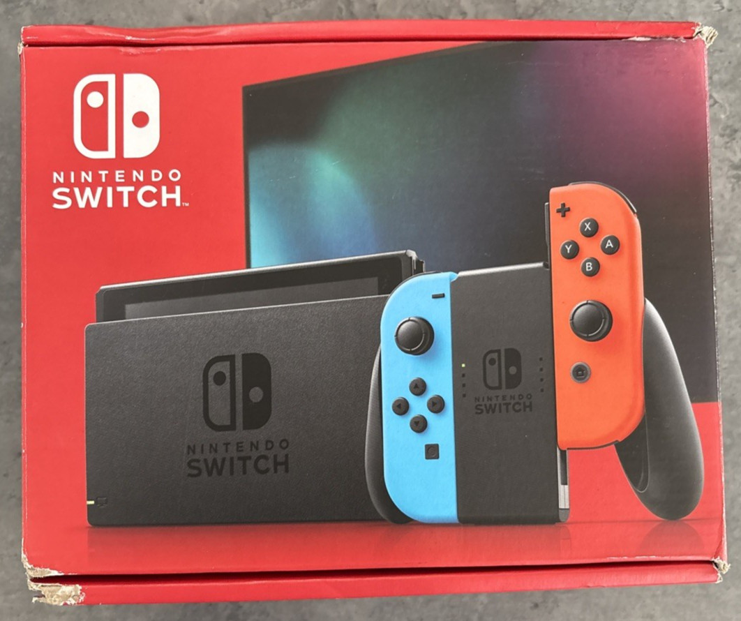 Nintendo Switch with Neon Blue and Neon Red Joy-Con Handheld Gaming Console