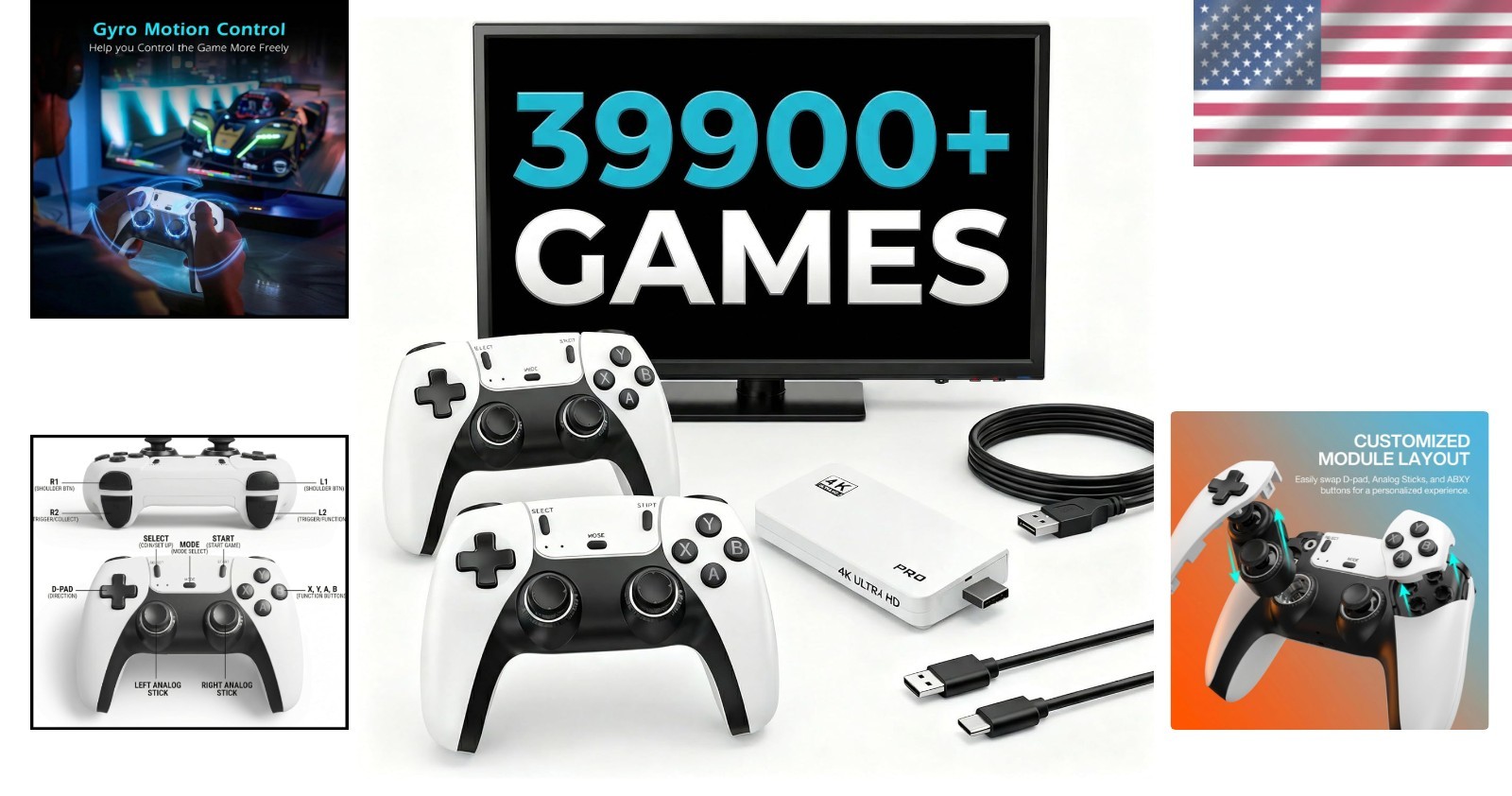 Wireless Retro Gaming Console – 39900+ Built-in Games, Perfect Family Gift