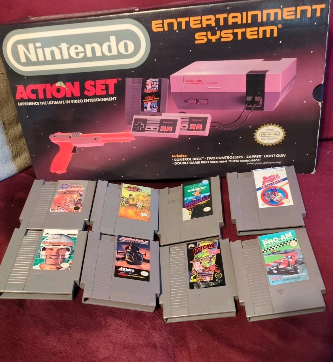Nintendo NES Action Set Home Console – Grey Box /w Styro – Tested With 8 Games!