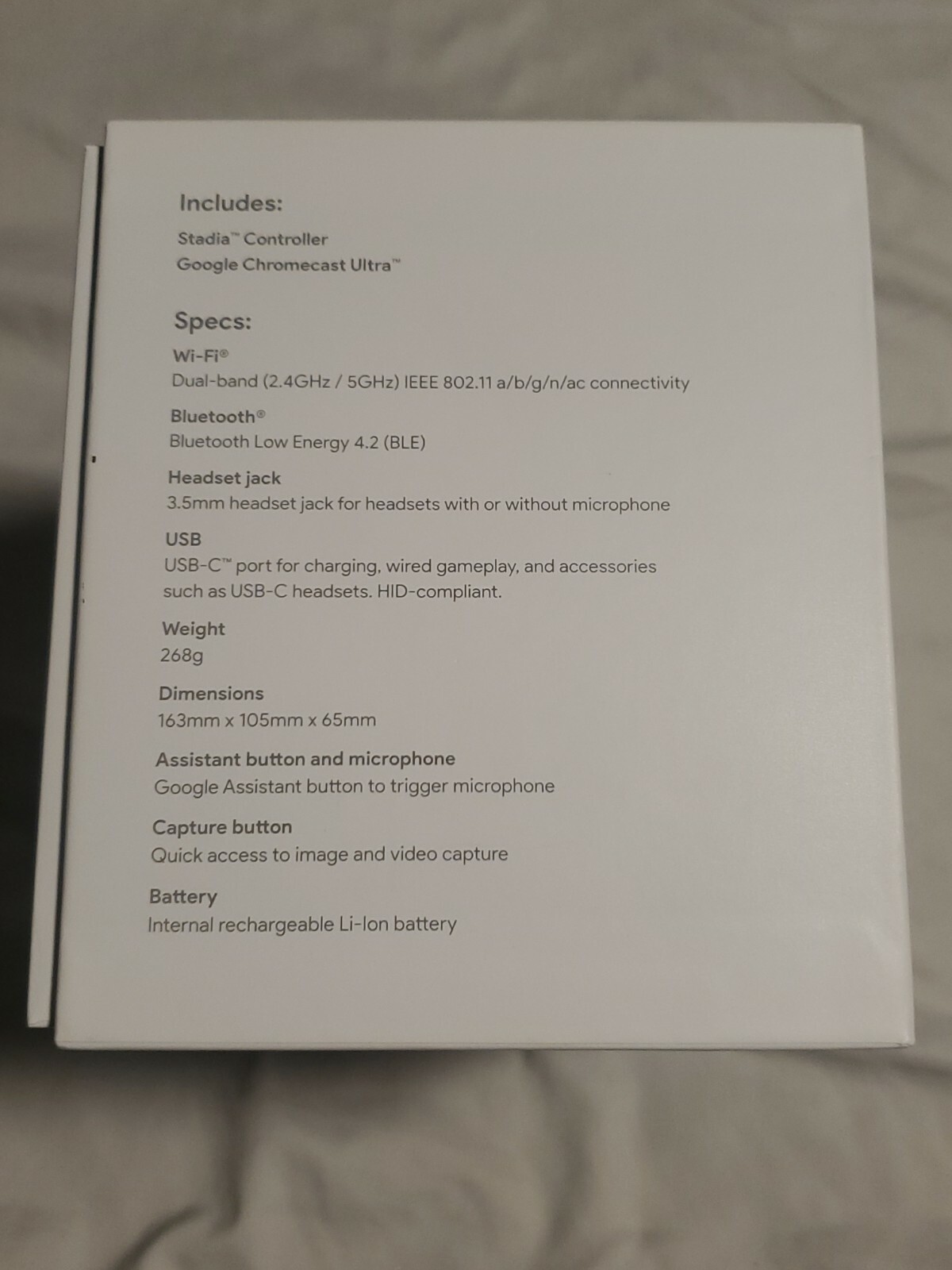 Stadia White Control also No Chromecast.