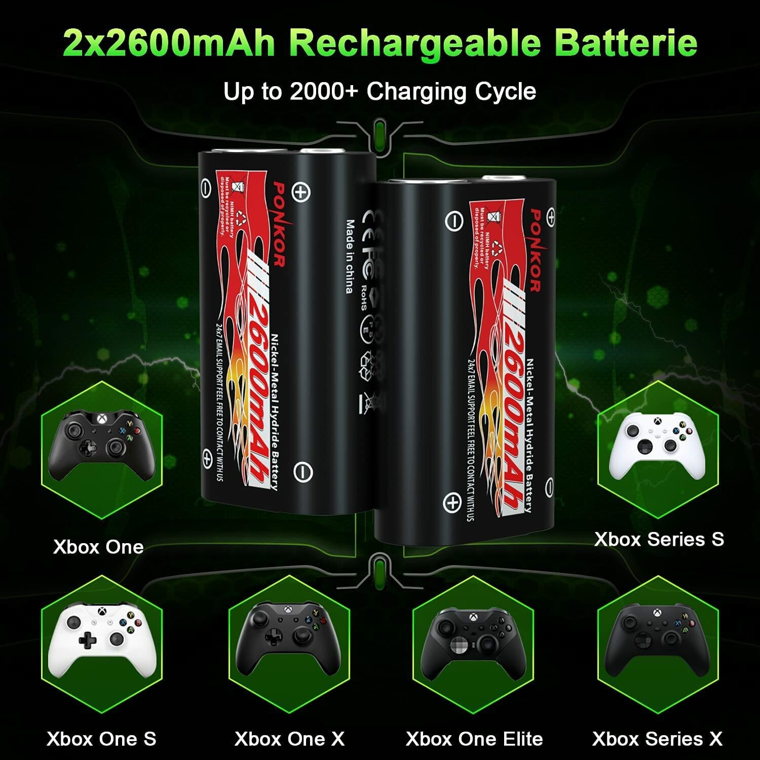 2 PACK Xbox One Elite Controller Battery 2600mAh High-Speed Charging Technology