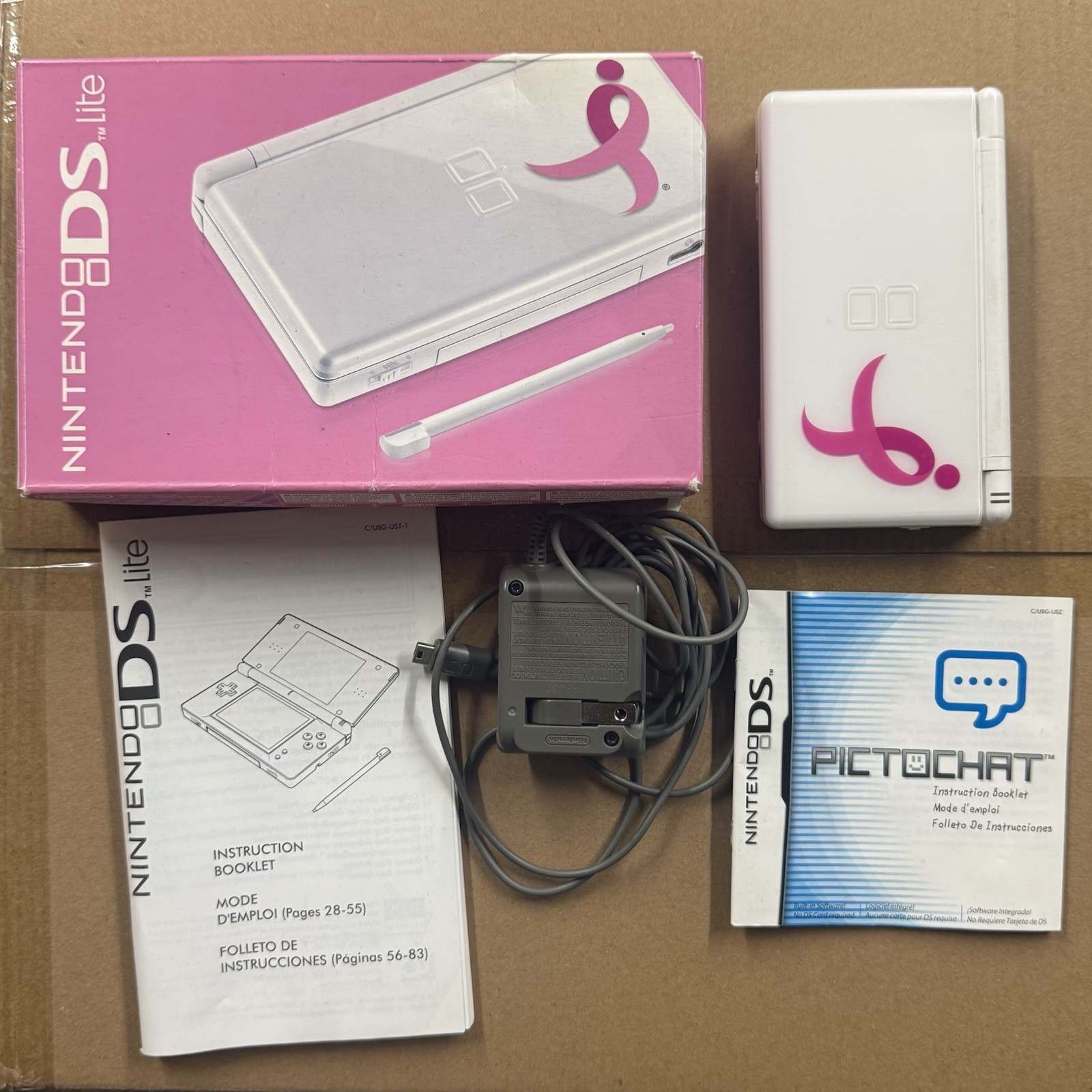 Nintendo DS Lite Pink Ribbon Polar White Console Susan Komen Breast Cancer Rare