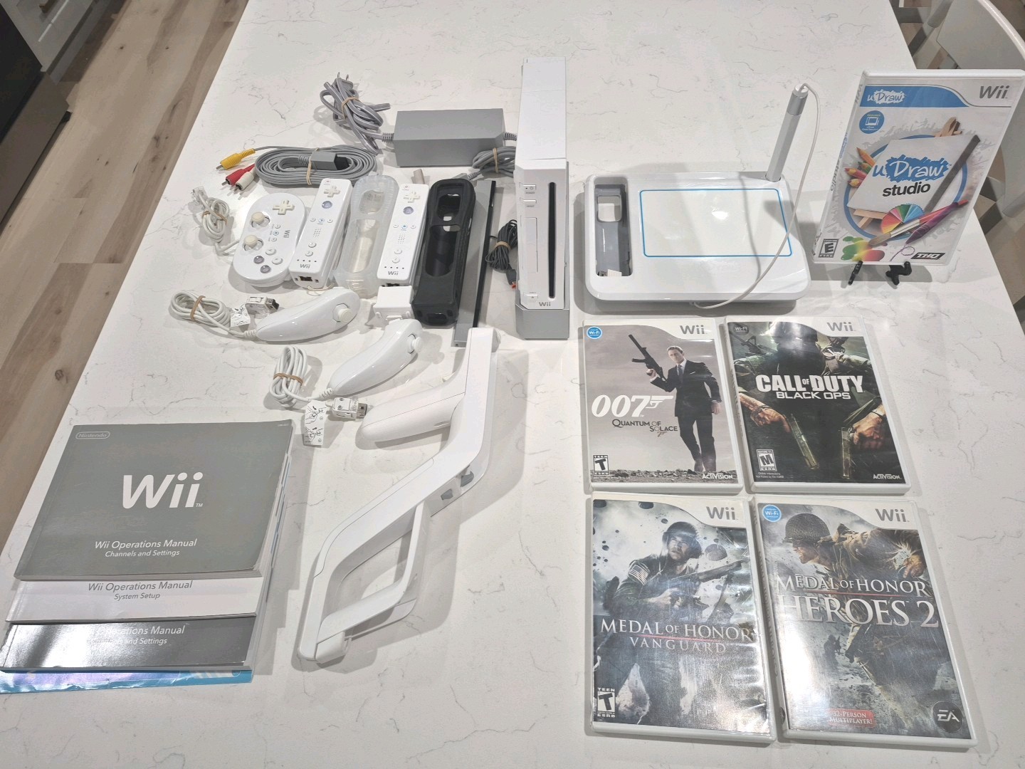 Nintendo Wii Console Bundle with Controllers and Accessories and 5 Games