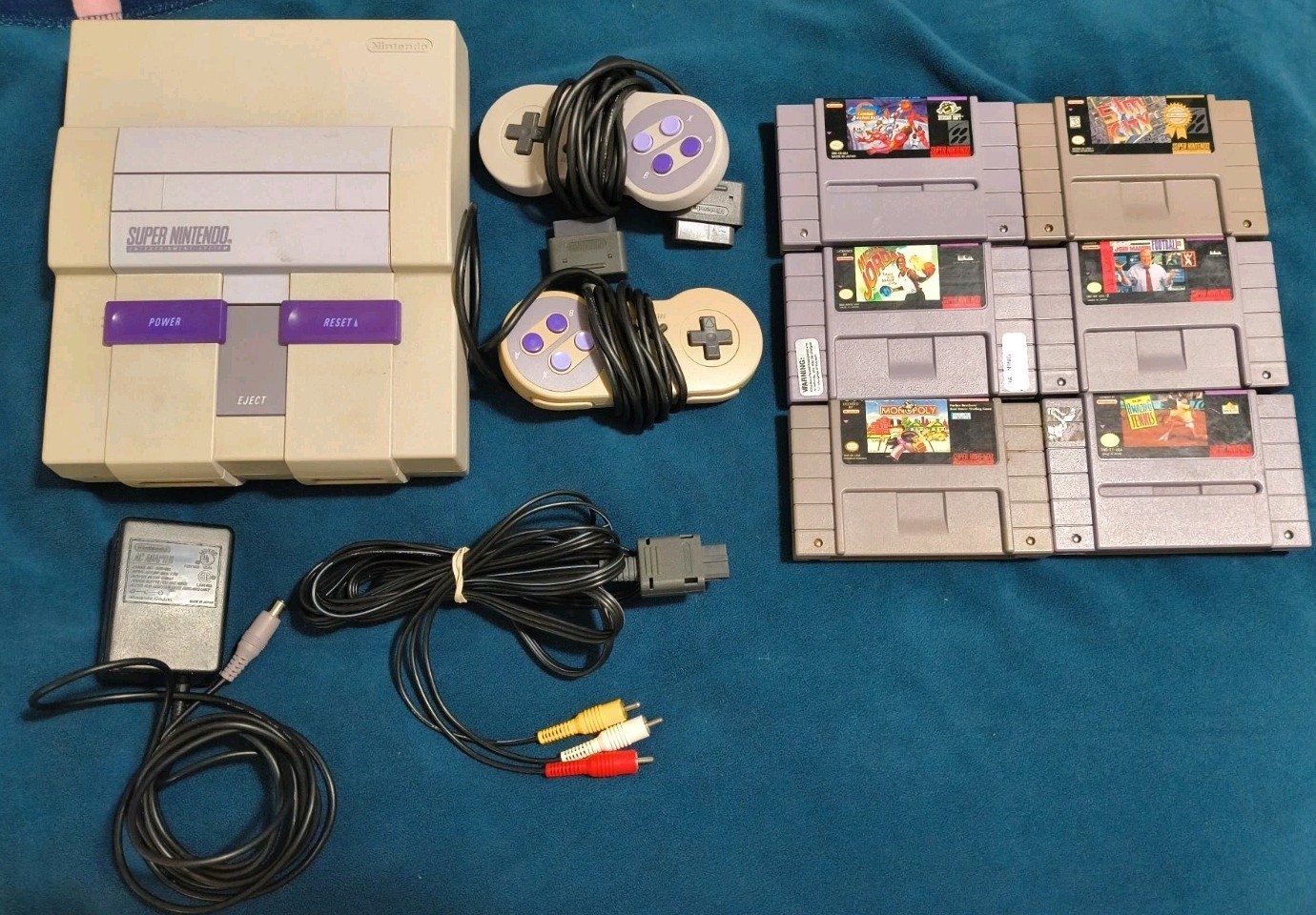 Nintendo SNES SNS-001 Home Console + 2 Controllers & 7 Games Tested Working