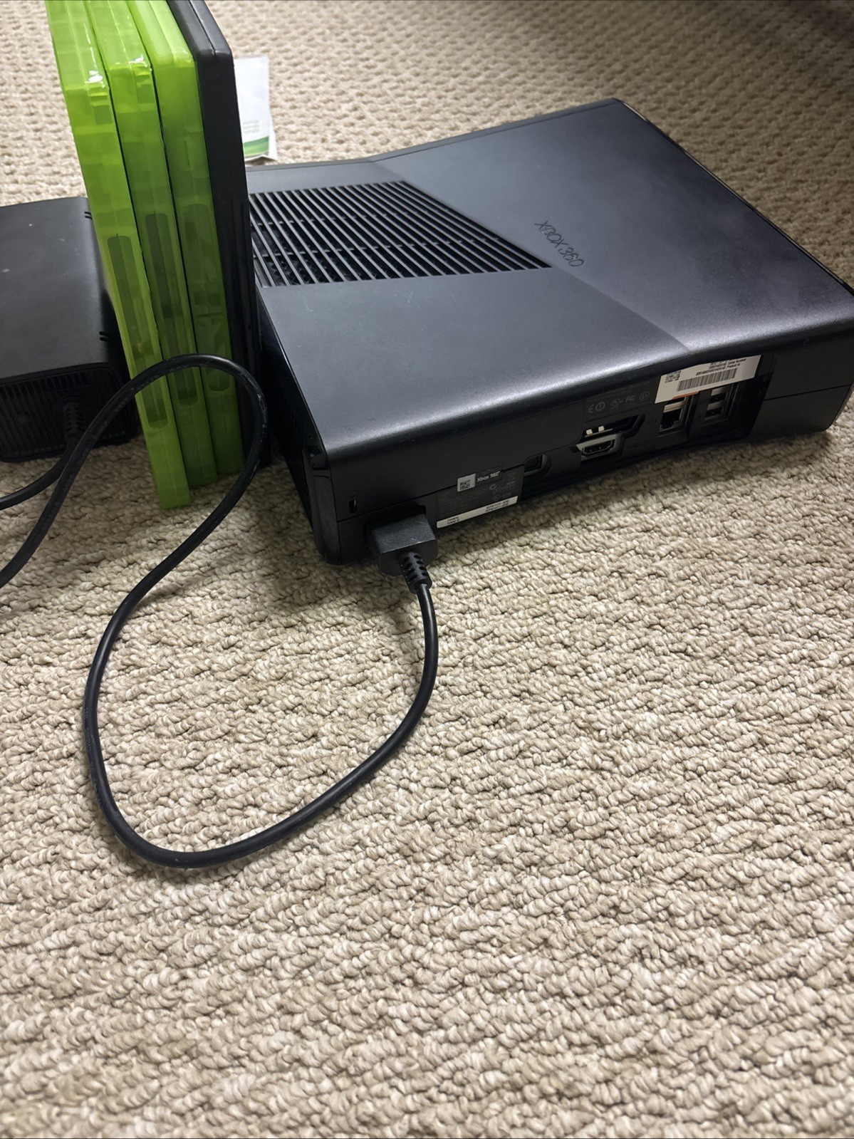 Microsoft Xbox 360 Slim S Console Black w/ Power Brick, Games & Manual Read Desc