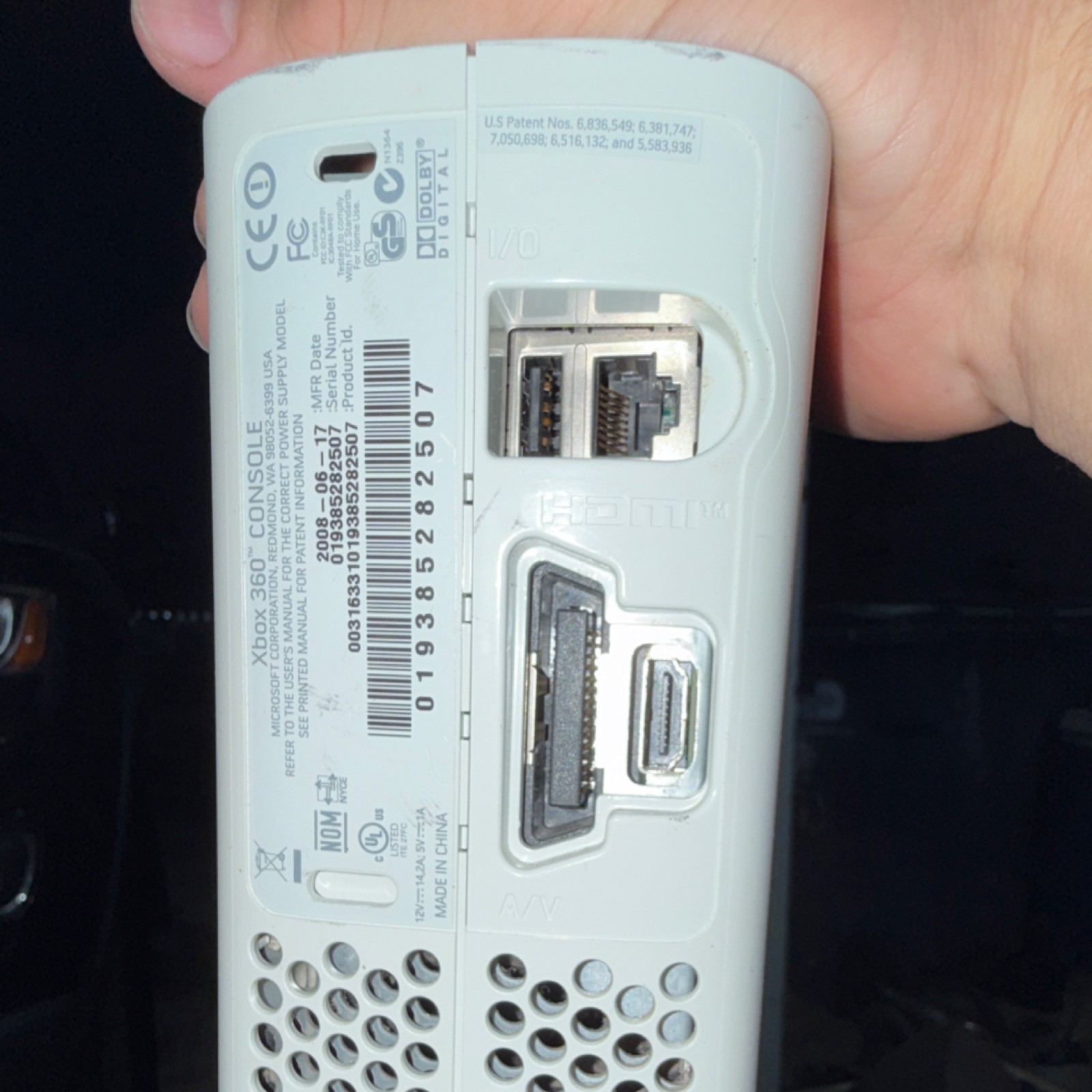 Microsoft Xbox 360 Console White HDMI USB-A Dolby Digital Support