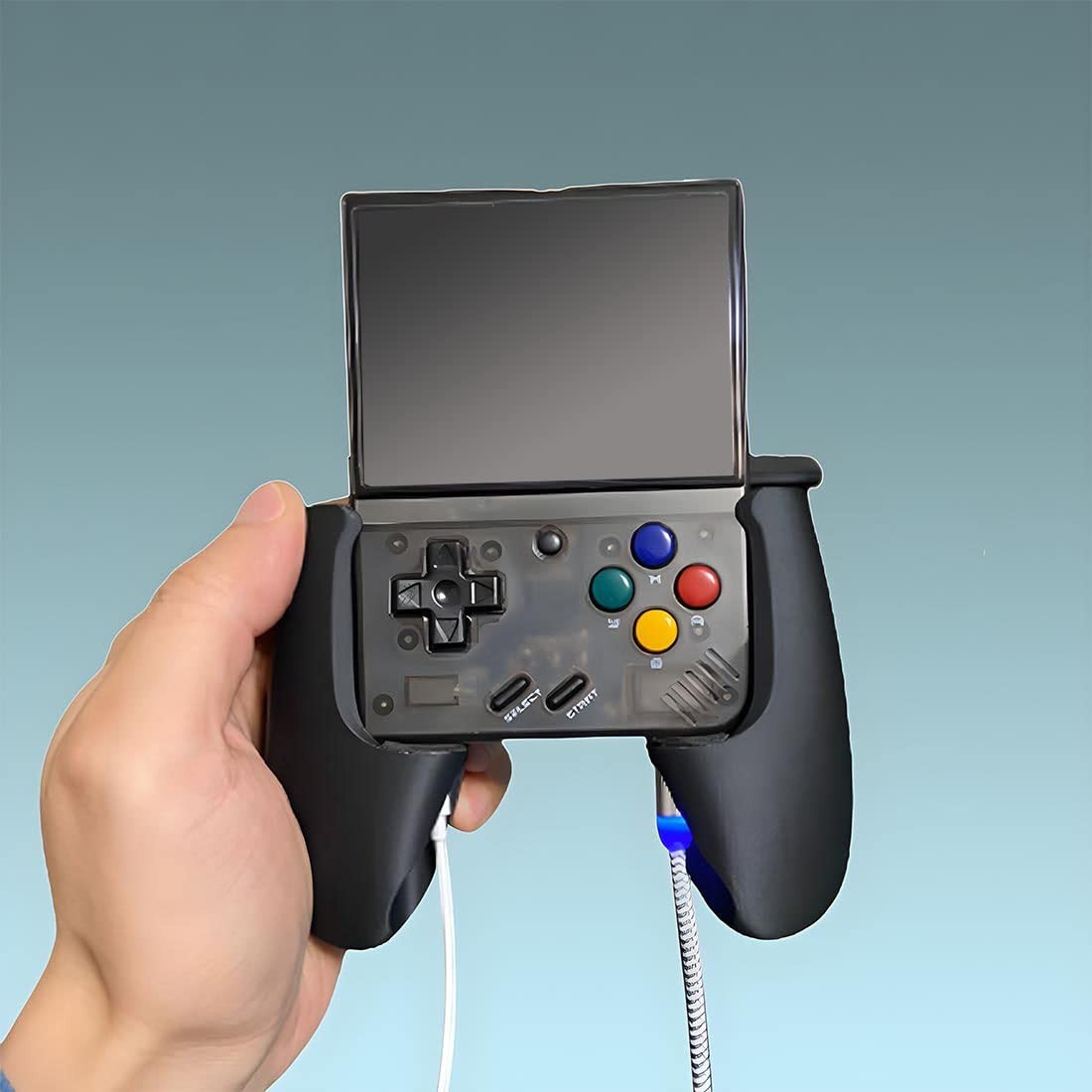 Compact Handheld Game Console – Miyoo Mini Plus Grip, Black – Retro Gaming Devic