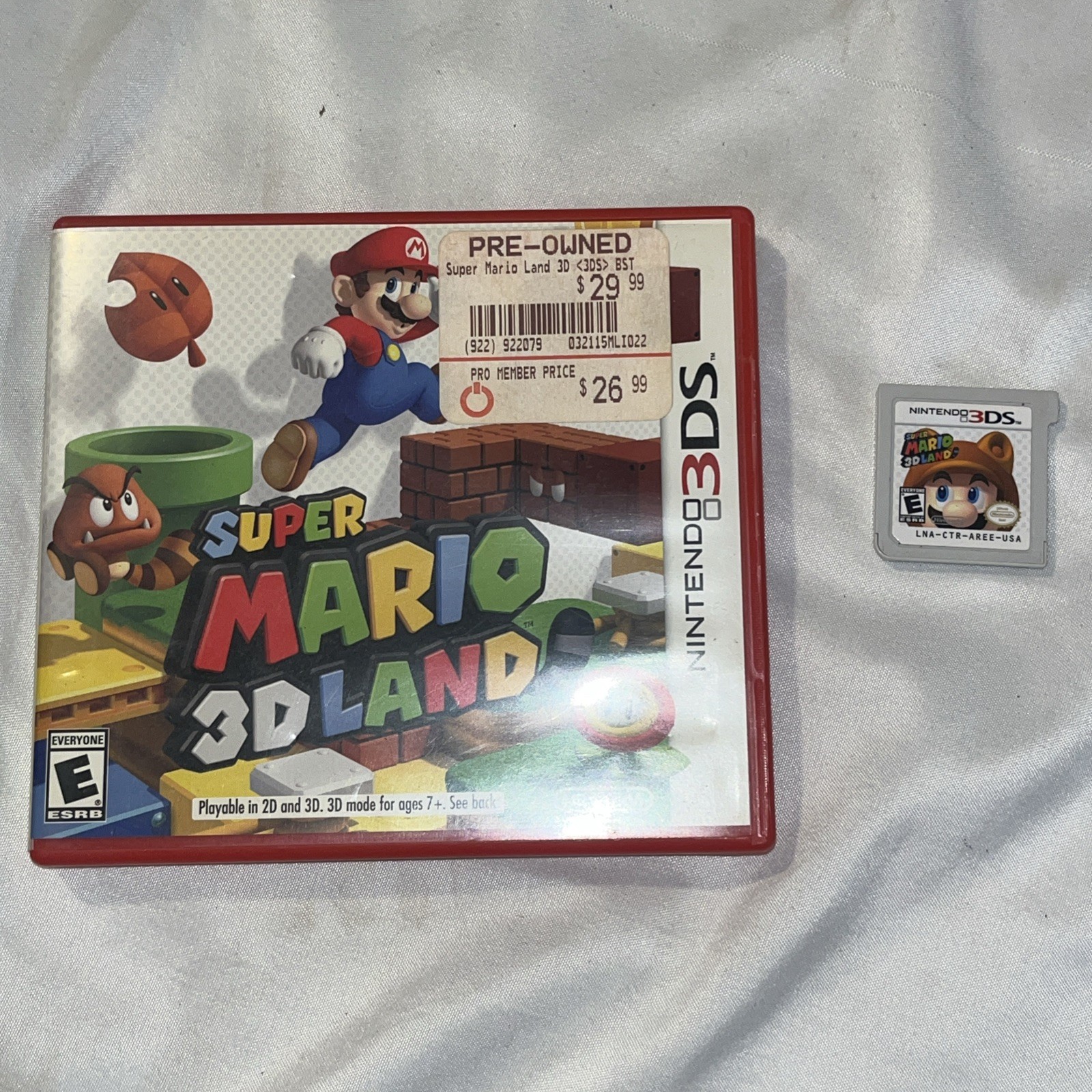Nintendo 3DS System CTR-001 Charger Super Mario 3D Land Mario Bag Factory Reset