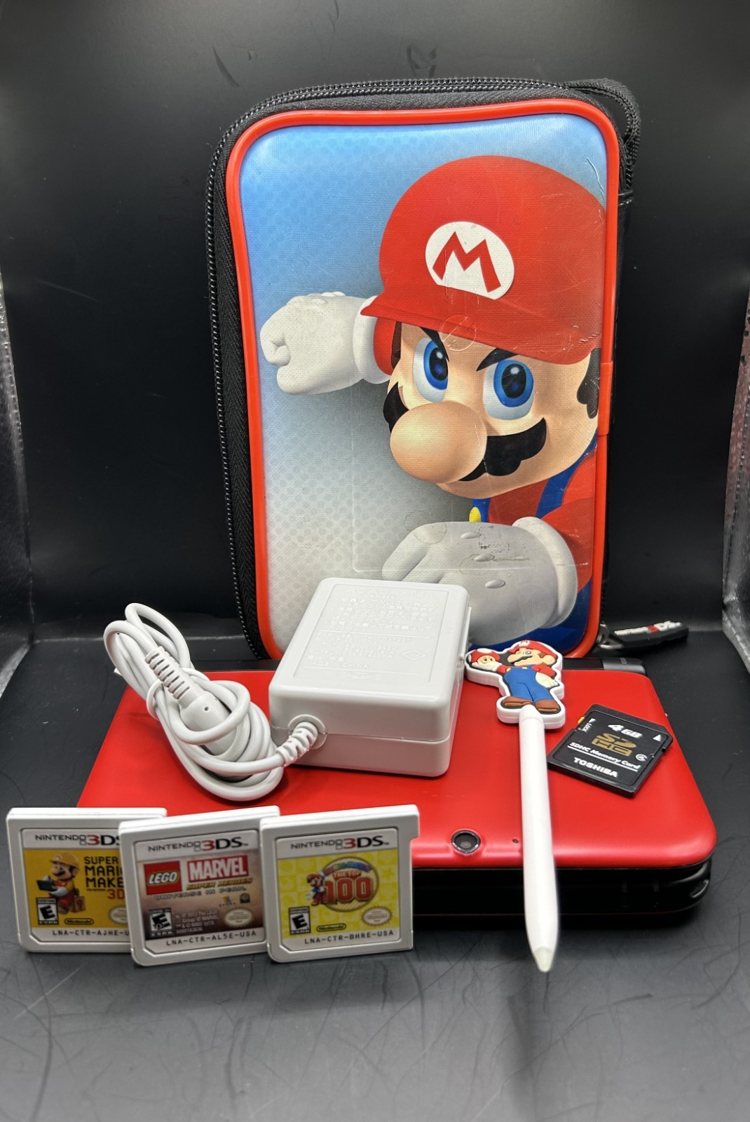 Nintendo 3DS XL Handheld Console – Red/Black w/ Games + Accessories + Extras