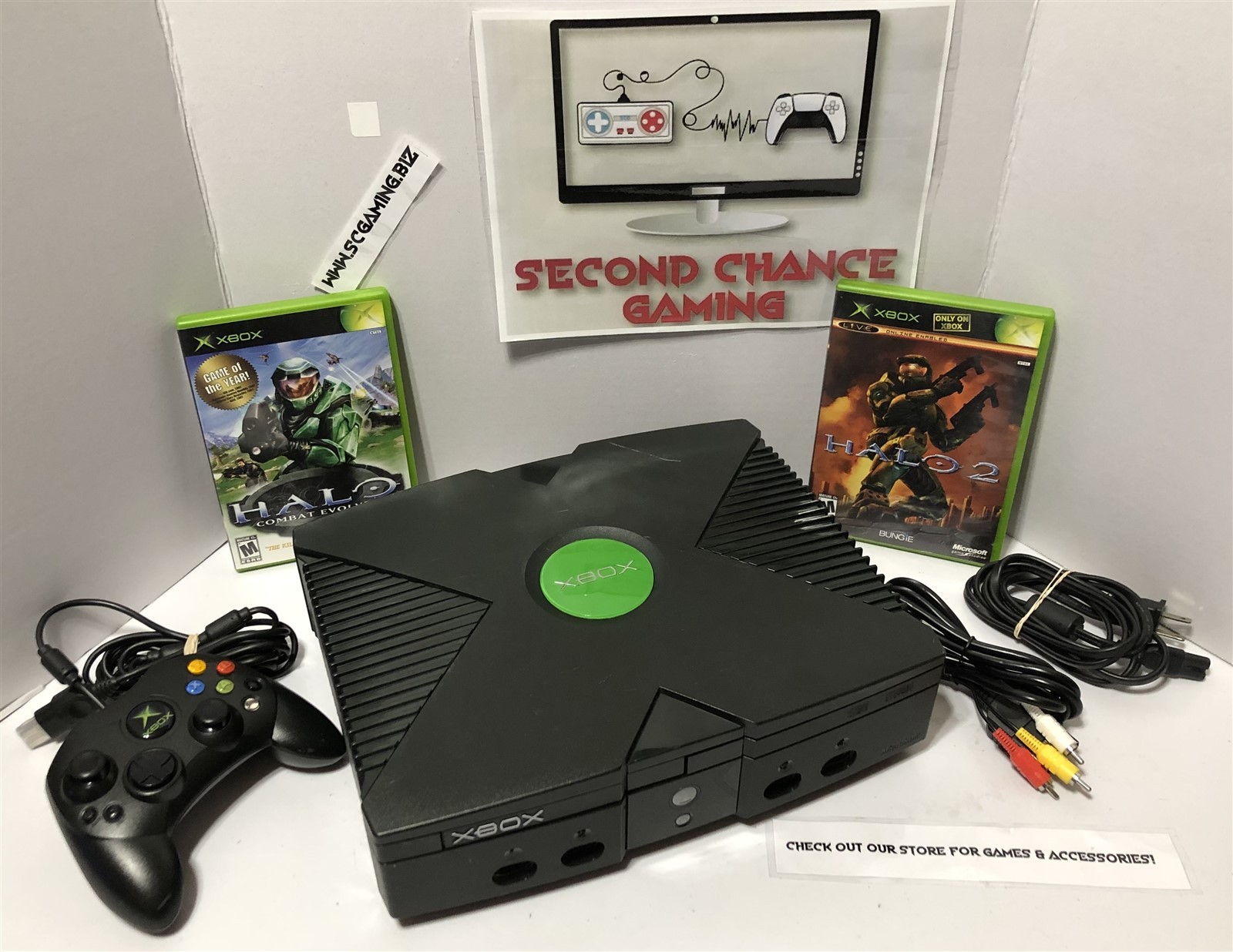 Original Xbox Console Bundle – Halo 1 & 2 Games + Controller – Fully Refurbished