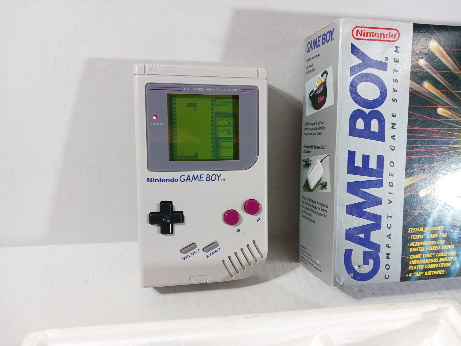 Nintendo GameBoy DMG Longbox Tested CIB Long Box Launch Edition Headphones Foam