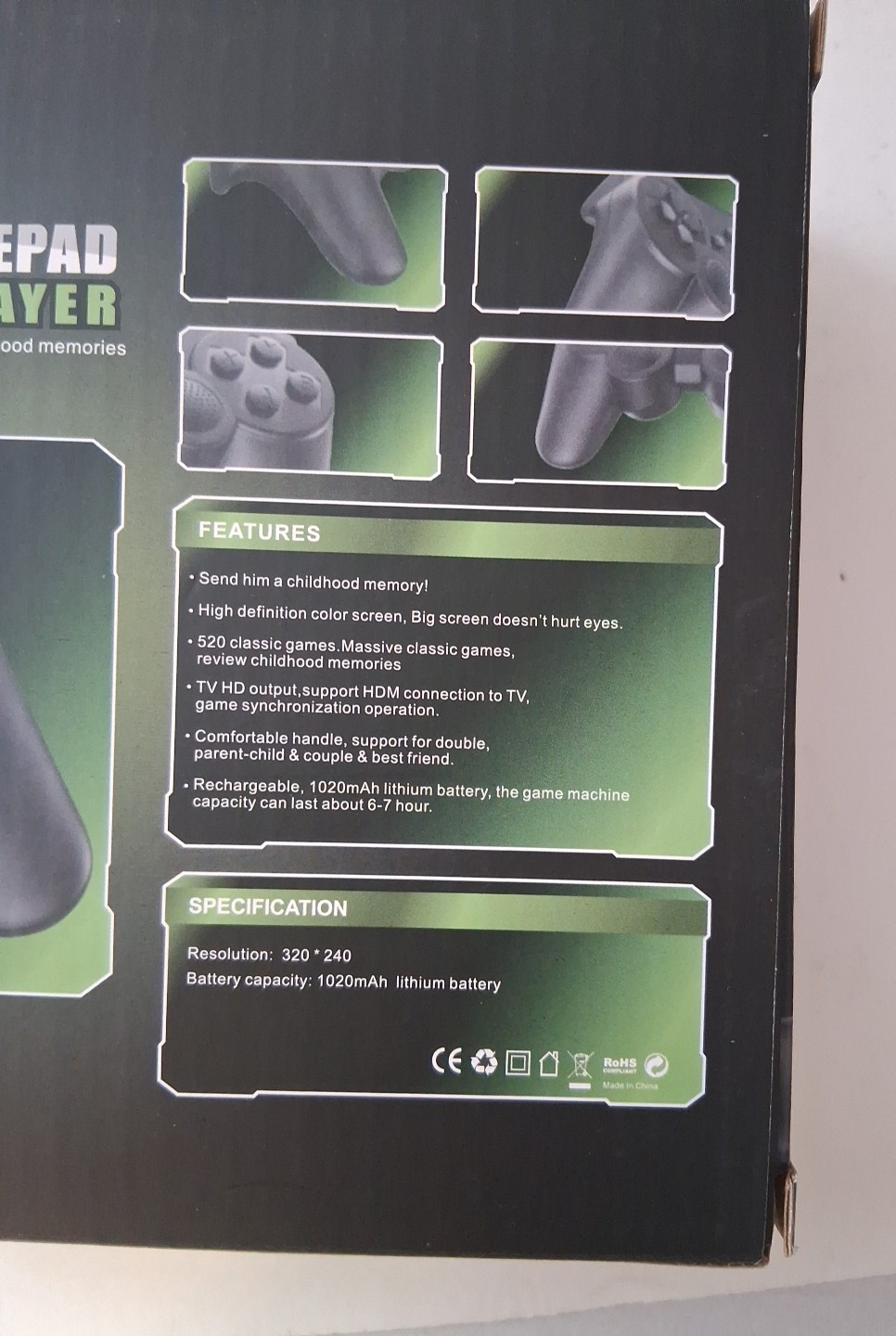 S10 Handheld Gamepad Controller Video Game Player, Black, 520 Built-In Games