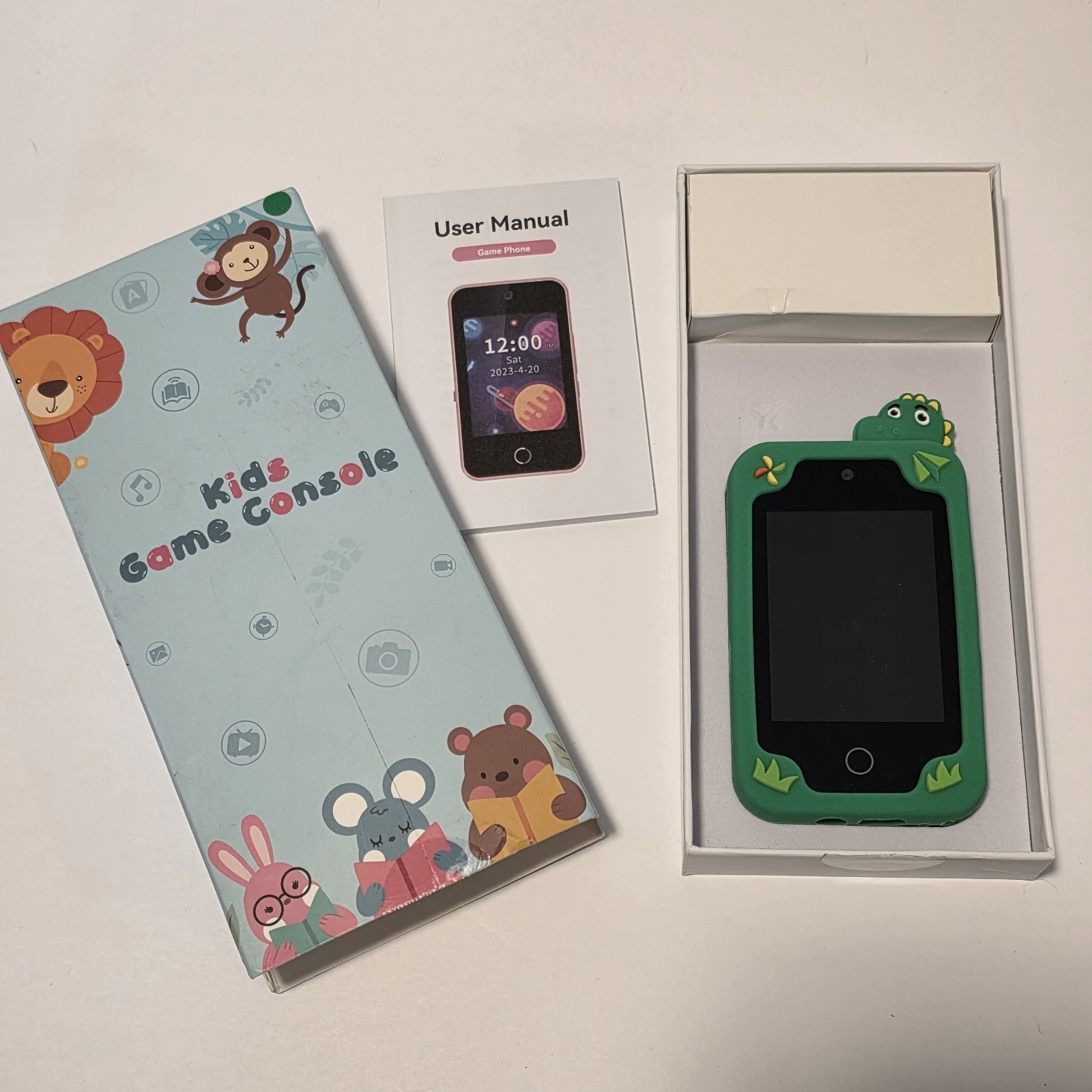 Kids Game Console -Camera- Slim Device – Green Dinosaur Graphic