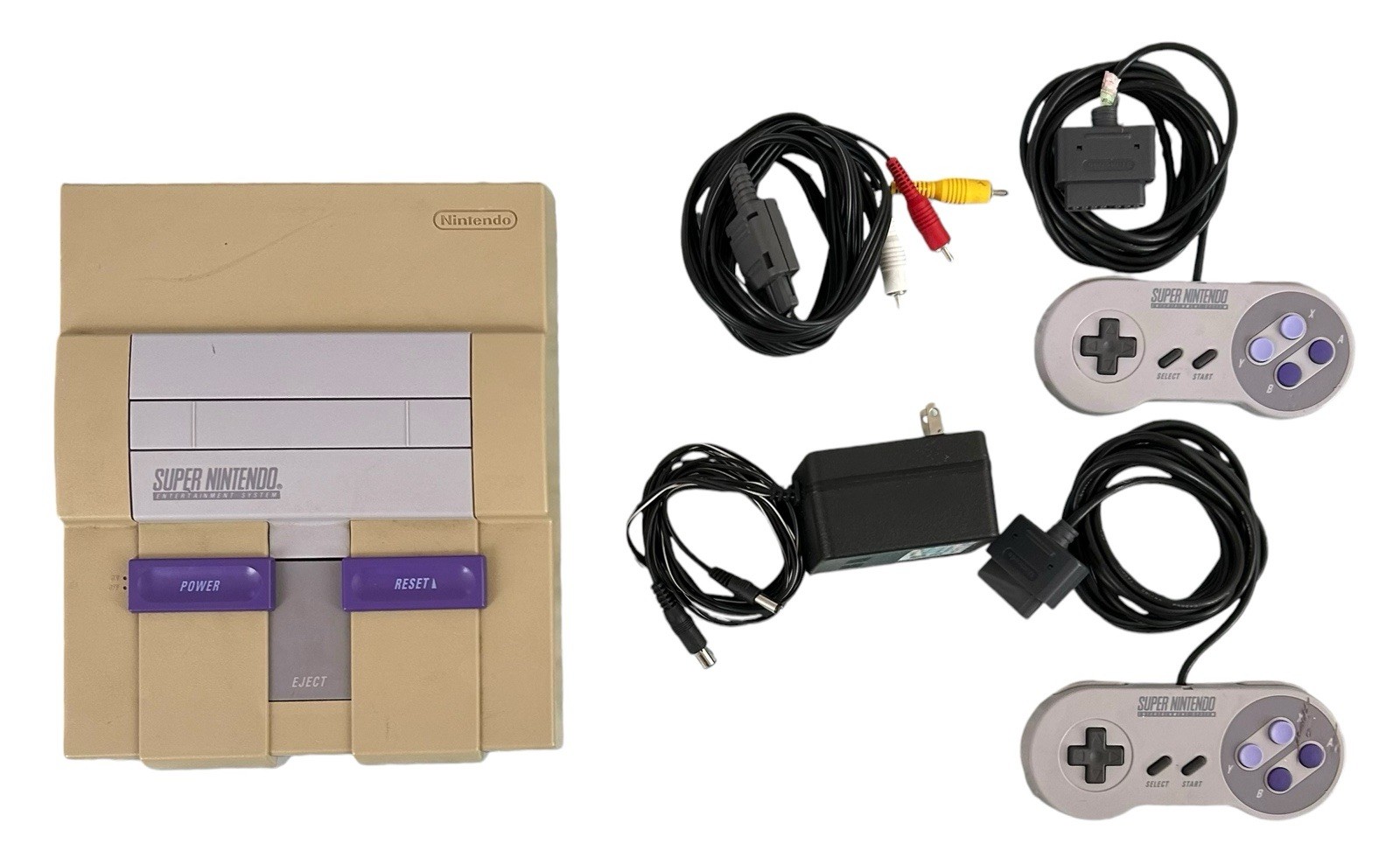 Super NES Control Deck SNS-001 – Gray + 2 OEM Controllers, Power Supply, & AV