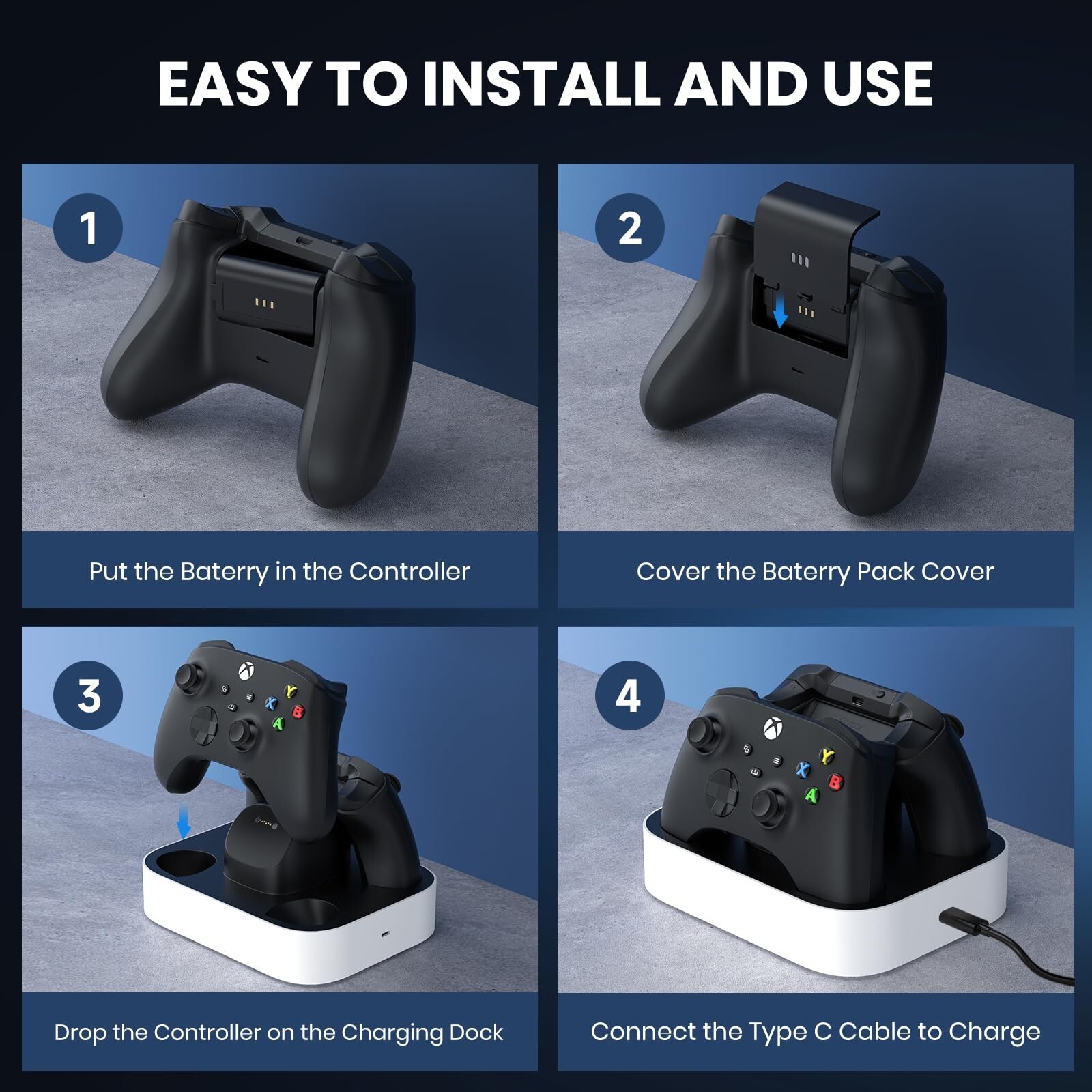 NEWDERY Controller Charger Station for Xbox Battery Packs for Xbox One/Series X