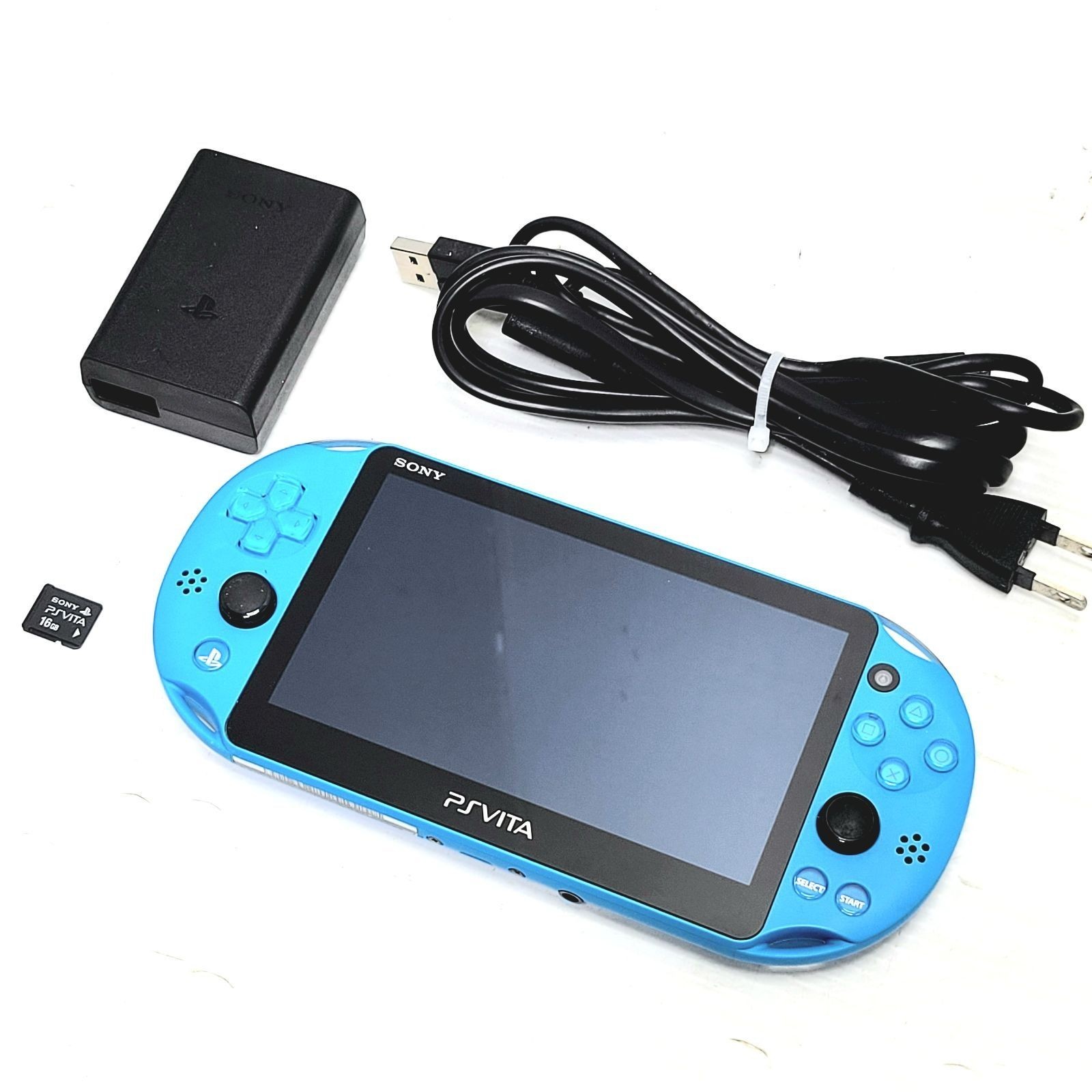 Sony PS Vita Aqua Blue PCH-2000 Wi-Fi 16GB Dedicated Memory Card Set