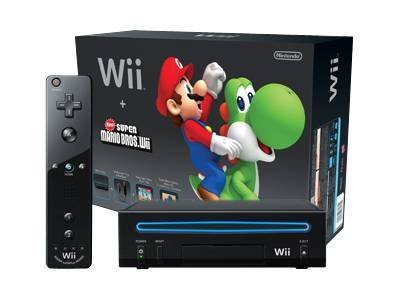 Nintendo Wii Black Console and New Super Mario Bros (Discounted) FREE shipping