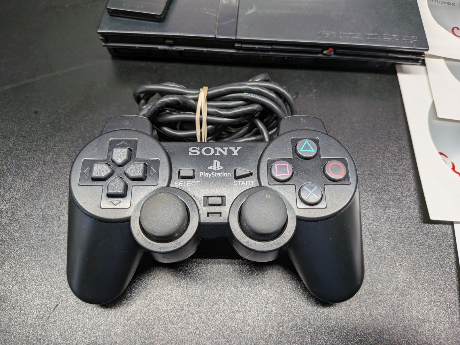 Black PlayStation 2 Slim PS2 OEM Bundle OEM Controller, Cables, Memory Card