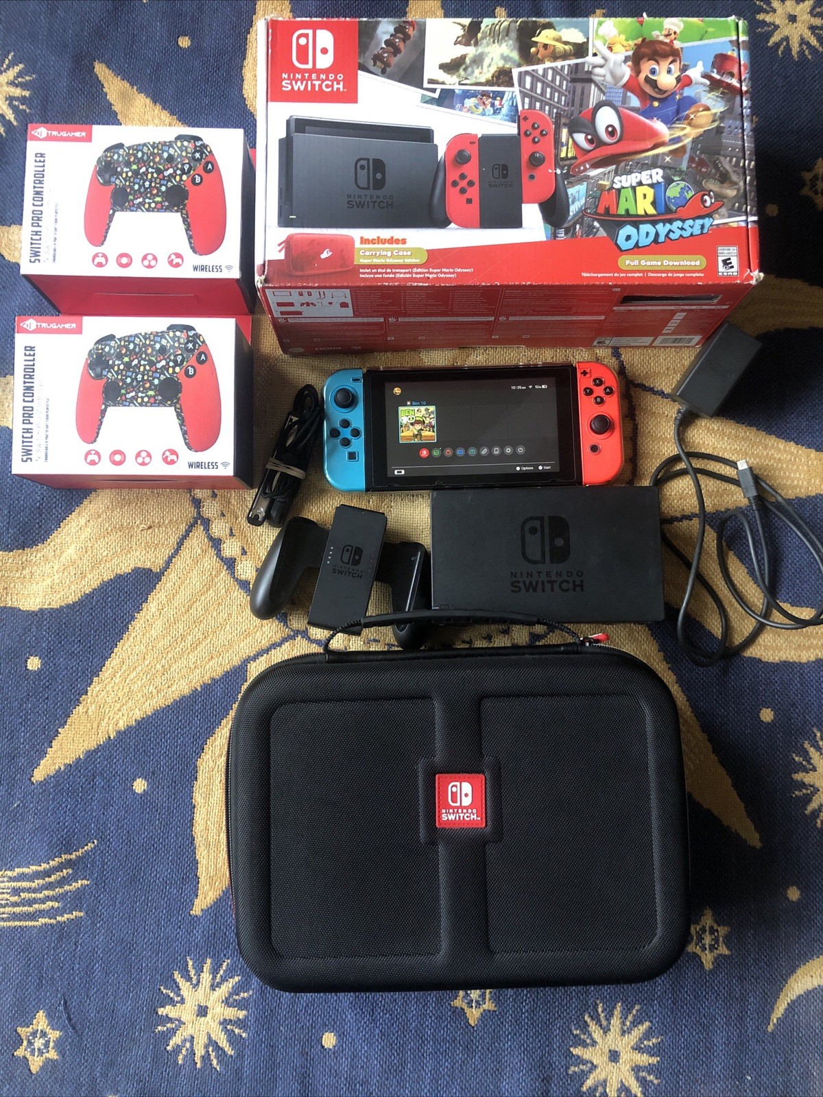 Nintendo Switch with Neon Blue and Neon Red Joy-Con 32GB. COMPLETE BUNDLE Bonus