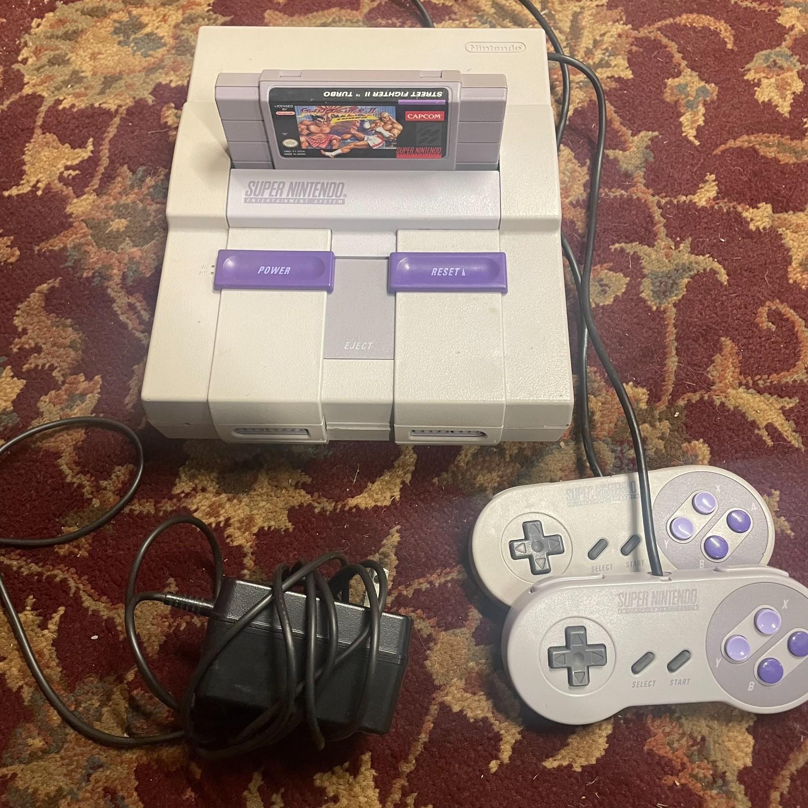 Nintendo SNES Console Bundle – SNS-001 – 2 OEM Controllers – SFII Turbo – Cables