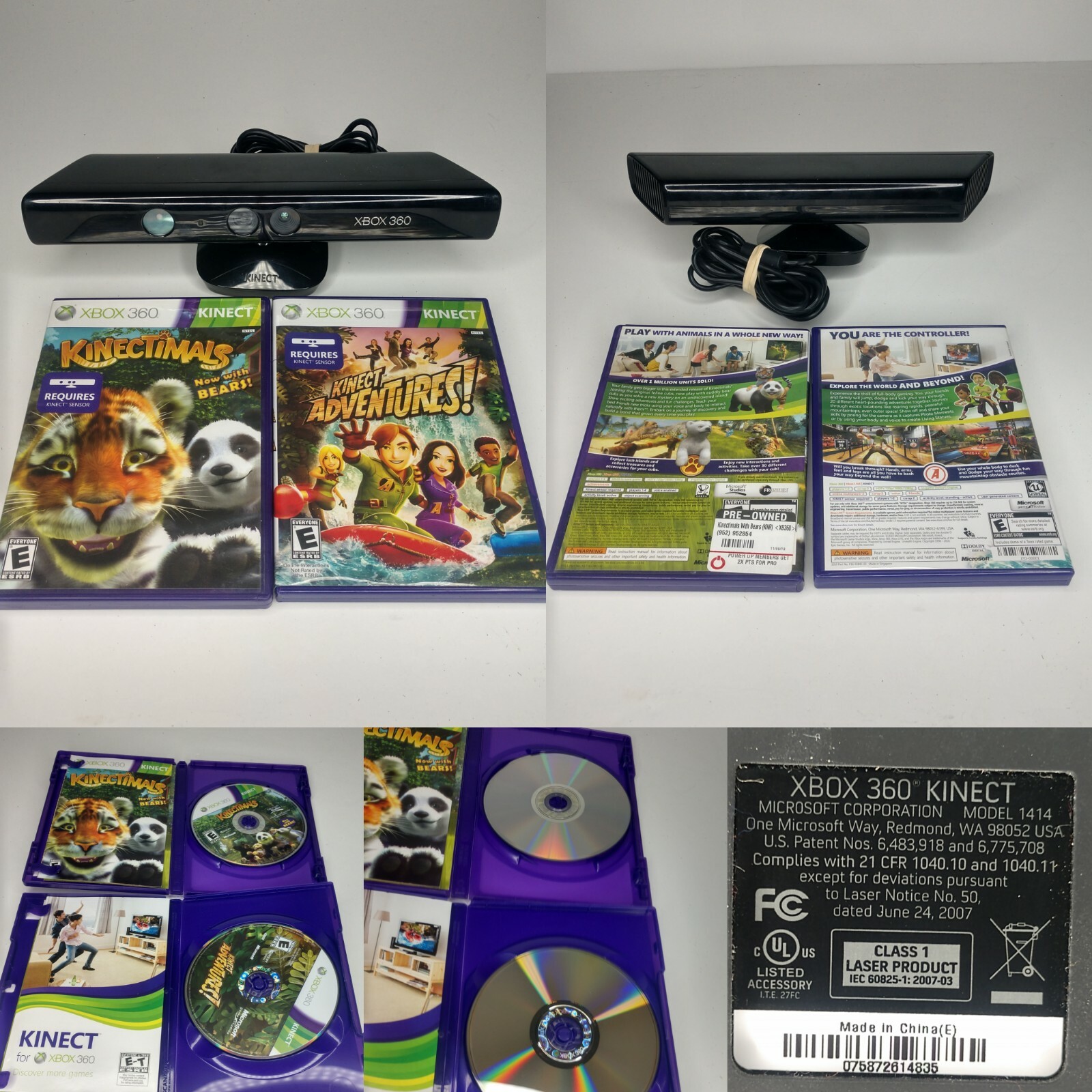 Xbox 360 Kinect Sensor Bar + 2 Games Kinectimals w/Bears & Kinect Adventures