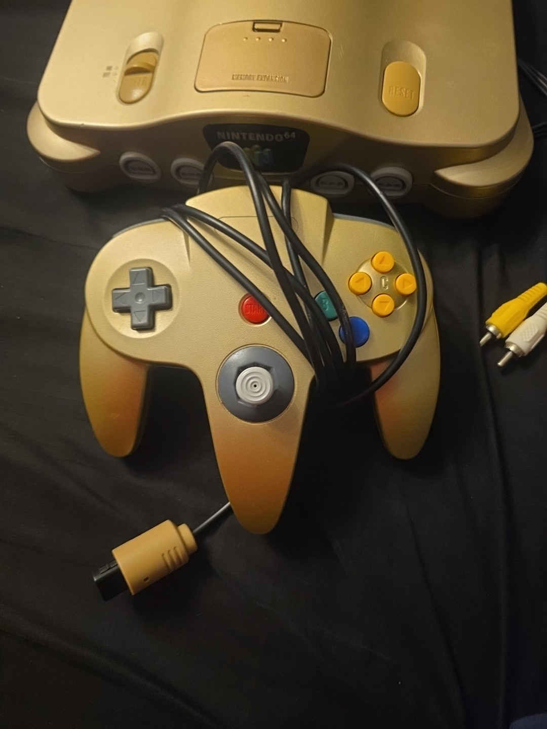 Nintendo 64 System Gold Console With Cables, Memory Pak, And Controller