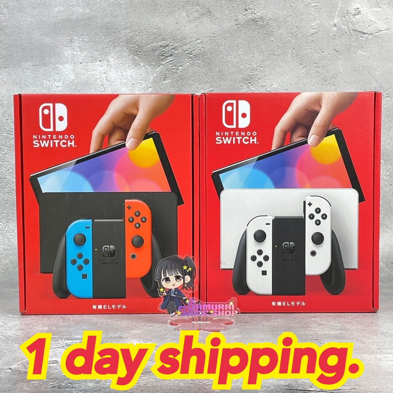 Nintendo Switch 64GB OLED Model White or Neon Red & Blue Edition Console set NEW