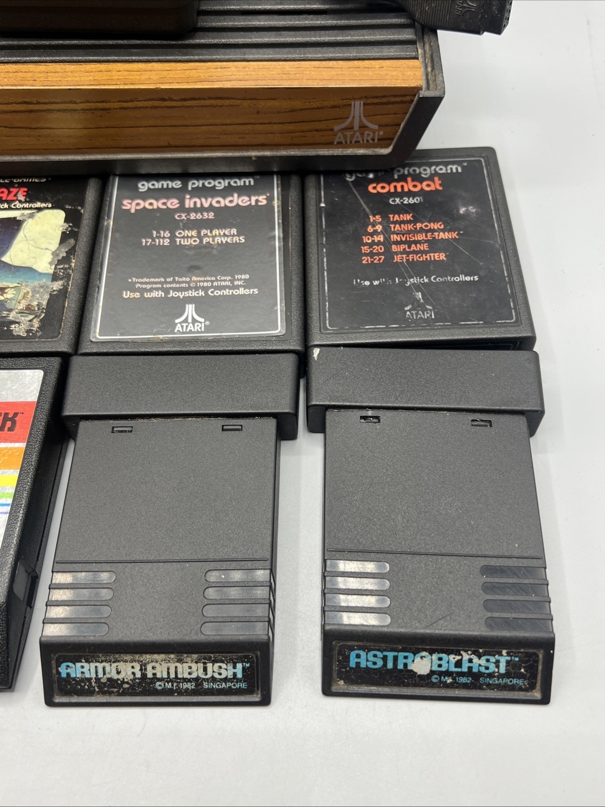 Atari 2600 Woodgrain Console System Bundle 10 Games Tested OEM Power Cords Lot B