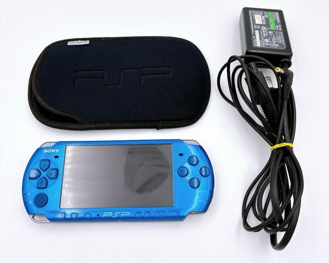 Excellent Sony PSP-3000 Vibrant Blue Console w/ Charger and Case