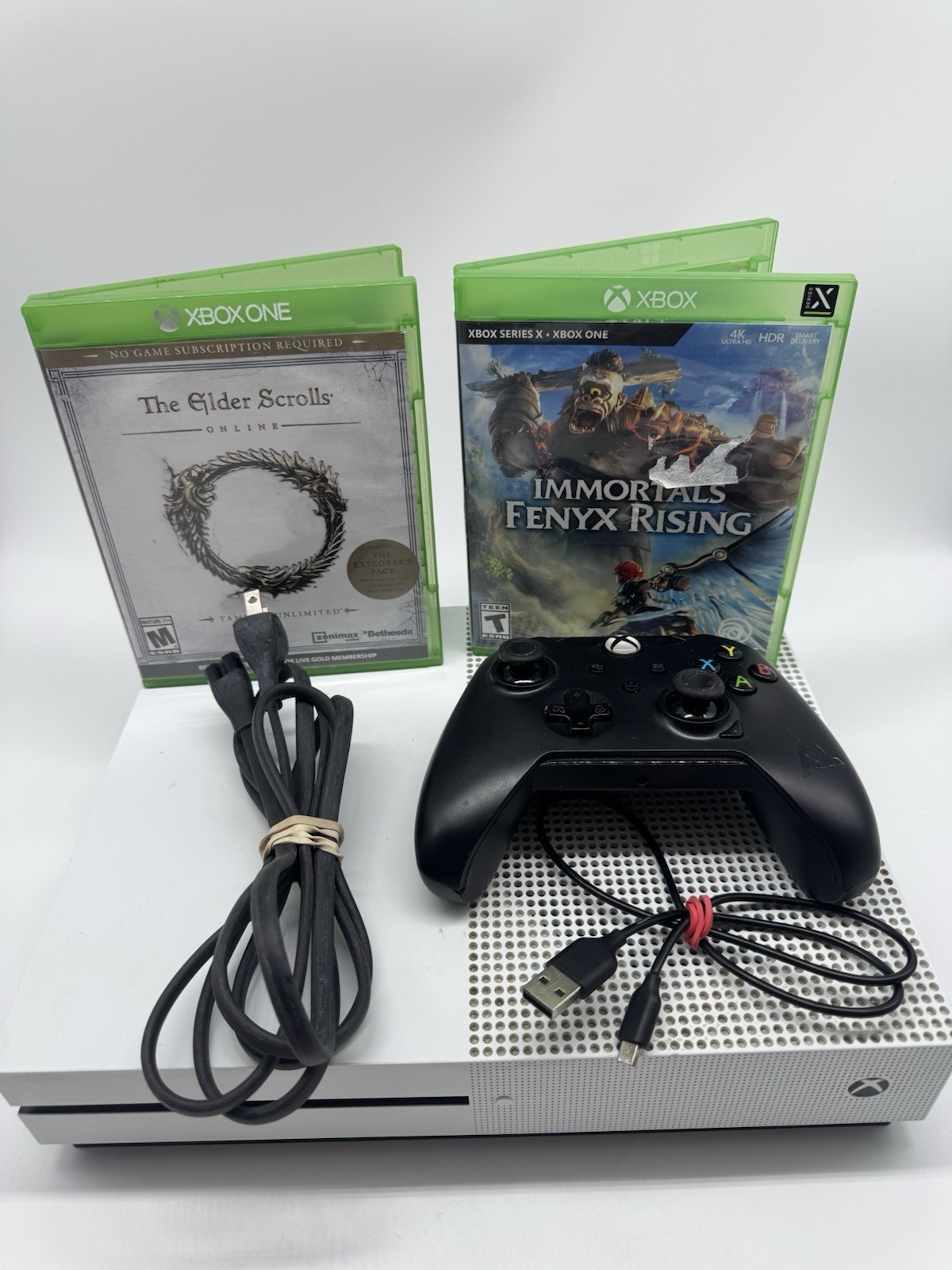 Microsoft Xbox One S 500GB White Console w/ Controller, 2 Games (BUNDLE)